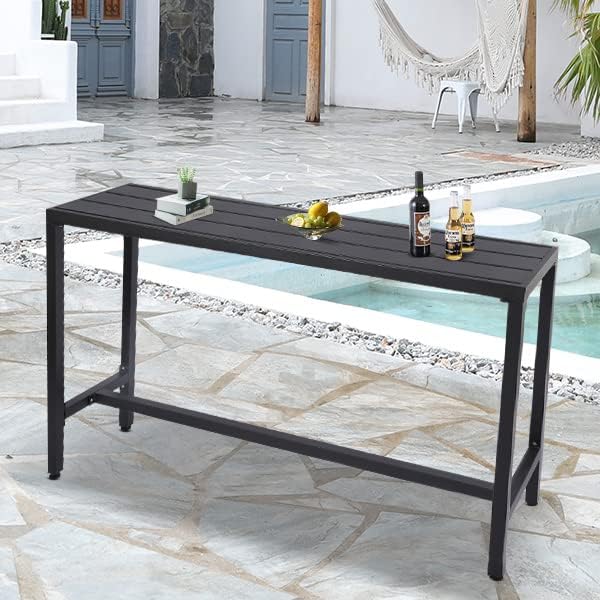 Outdoor Bar Table, Patio Console Pub Height Table with Powder Coated Steel Frame, Weather Resistant Waterproof Top for Hot Tub, Balcony, Garden, Yard, Poolside