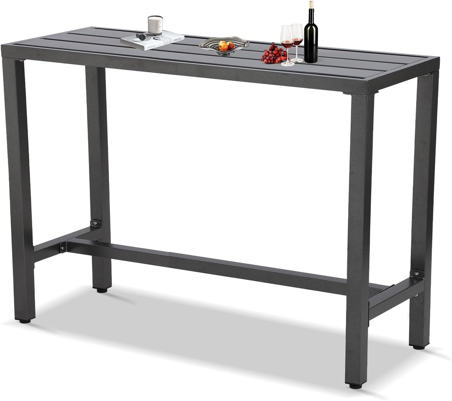 Outdoor Bar Table, Patio Console Pub Height Table with Powder Coated Steel Frame, Weather Resistant Waterproof Top for Hot Tub, Balcony, Garden, Yard, Poolside