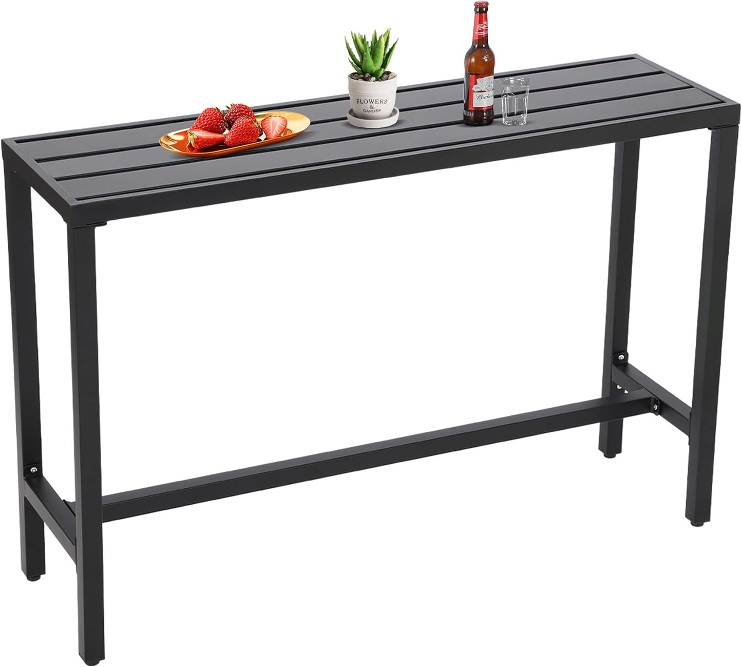 Outdoor Bar Table, Patio Console Pub Height Table with Powder Coated Steel Frame, Weather Resistant Waterproof Top for Hot Tub, Balcony, Garden, Yard, Poolside