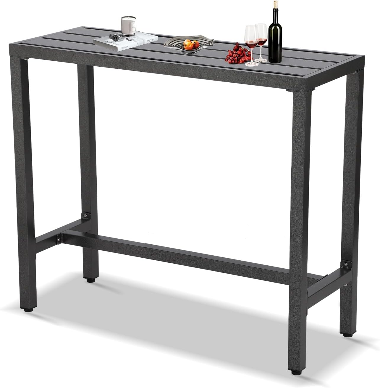 Outdoor Bar Table, Patio Console Pub Height Table with Powder Coated Steel Frame, Weather Resistant Waterproof Top for Hot Tub, Balcony, Garden, Yard, Poolside