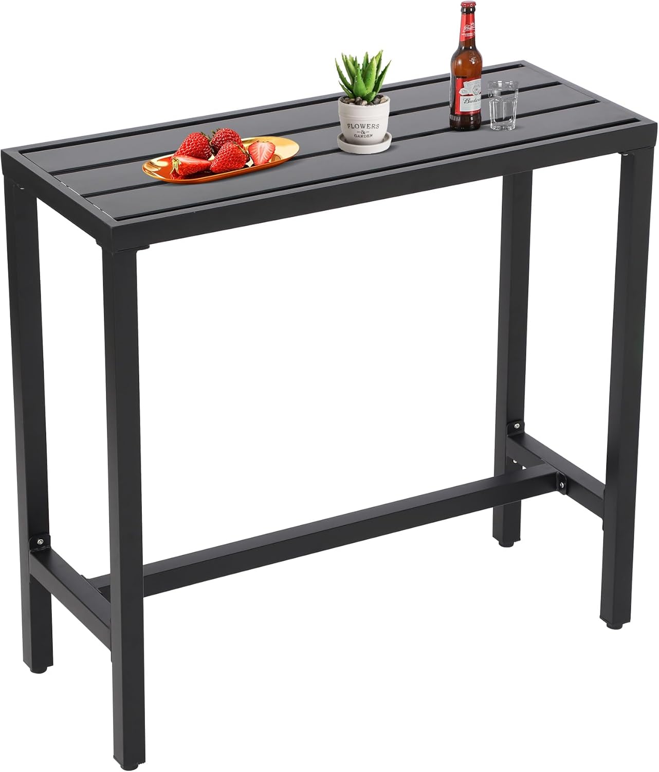 Outdoor Bar Table, Patio Console Pub Height Table with Powder Coated Steel Frame, Weather Resistant Waterproof Top for Hot Tub, Balcony, Garden, Yard, Poolside