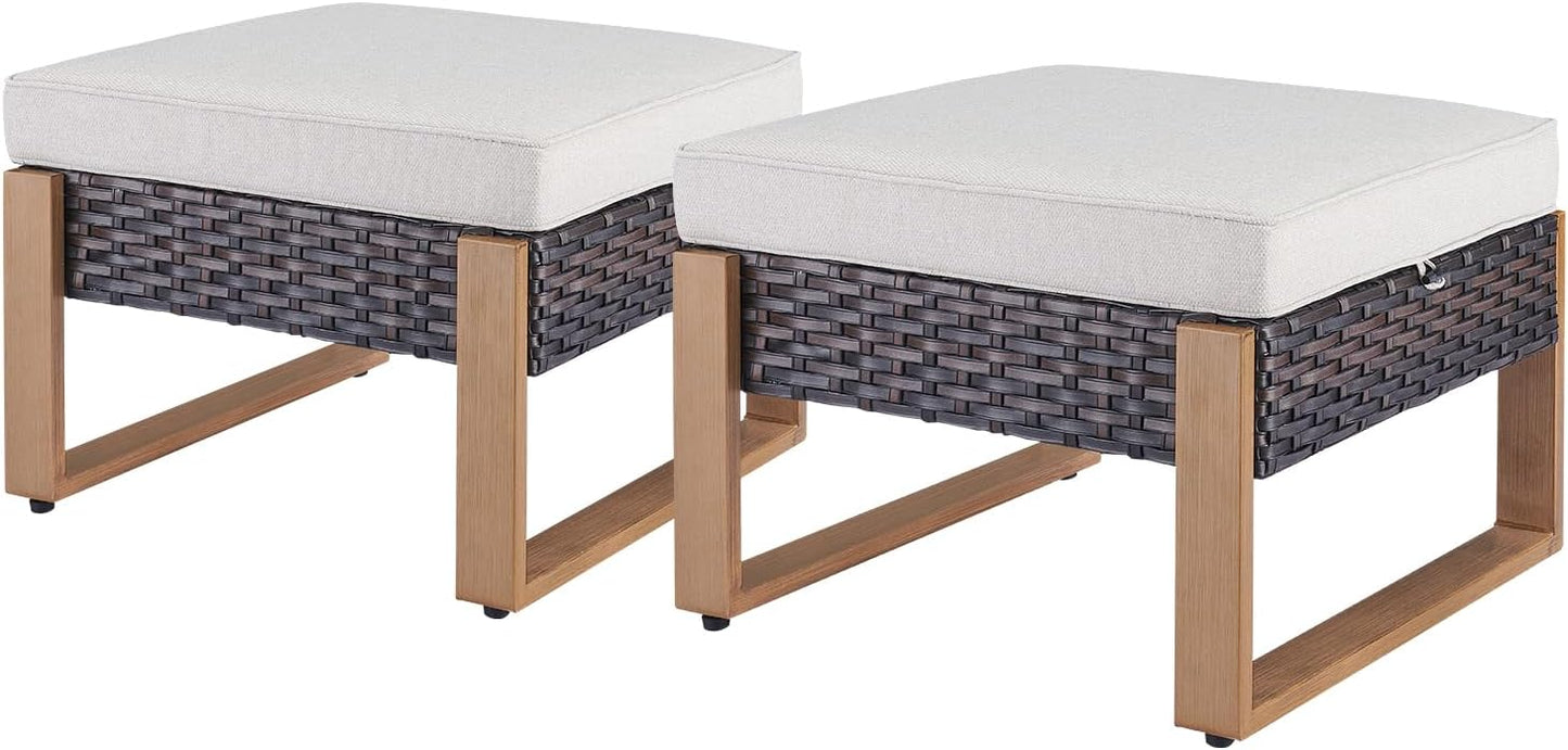 Outdoor Patio Swivel Rocker Chairs - Wicker Rattan Patio Swivel Rocking Chairs Set of 2 with Metal Wide Armrest, Thick Cushions and Deep Seating for Deck Porch Sunroom Garden(Brown/Grey)