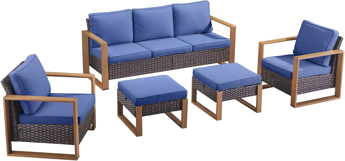 Outdoor Patio Swivel Rocker Chairs - Wicker Rattan Patio Swivel Rocking Chairs Set of 2 with Metal Wide Armrest, Thick Cushions and Deep Seating for Deck Porch Sunroom Garden(Brown/Grey)