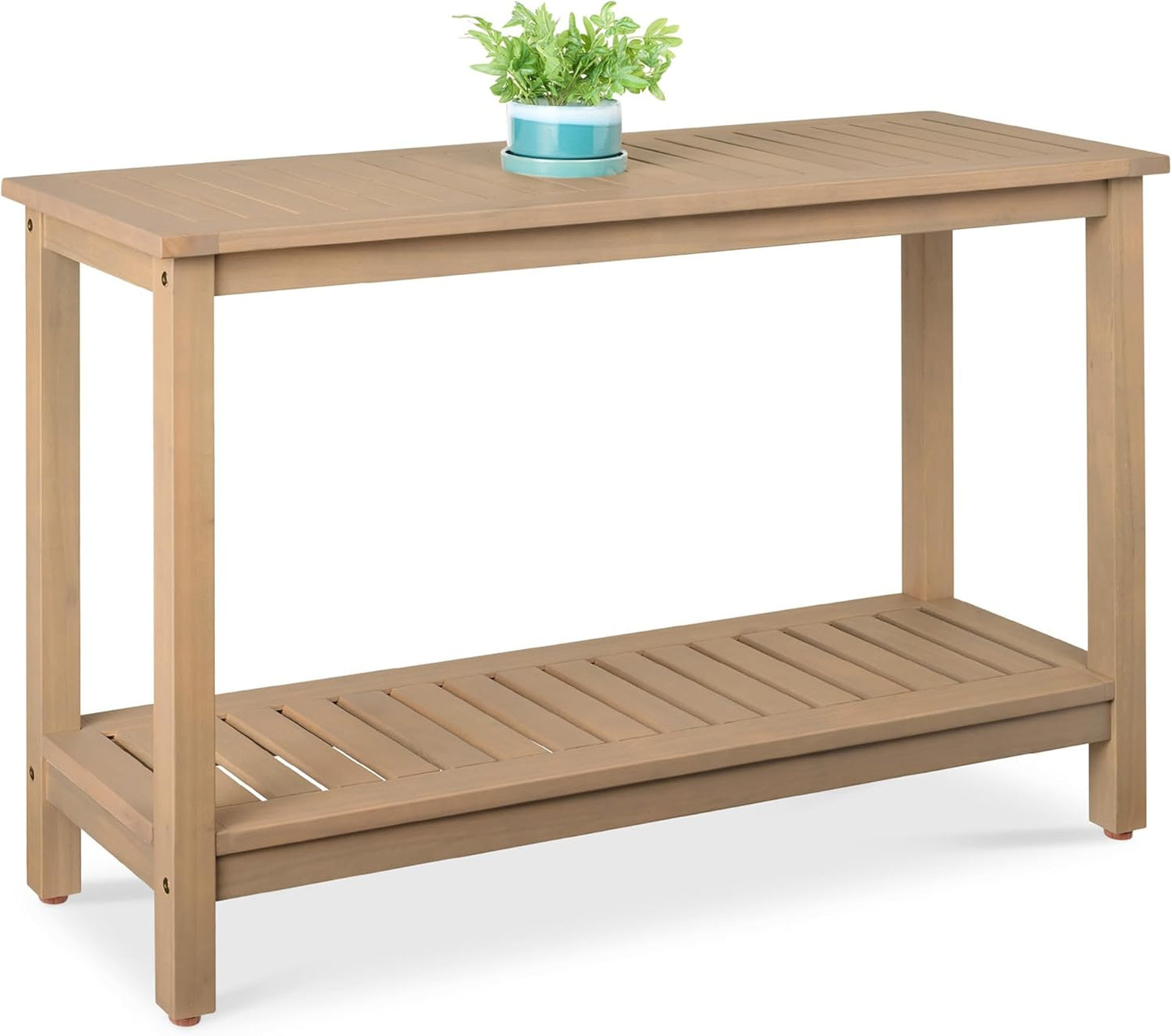 Best Choice Products 48in 2-Shelf Eucalyptus Wooden Console Table Indoor Outdoor Multifunctional Buffet Bar Storage Organizer w/Foot Sliders - Gray