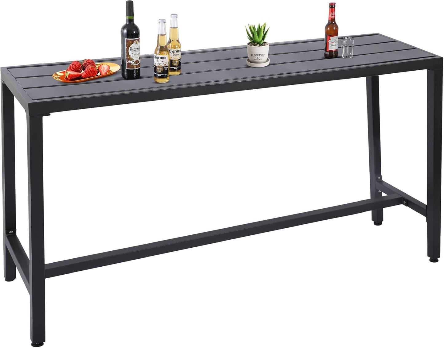 Outdoor Bar Table, Patio Console Pub Height Table with Powder Coated Steel Frame, Weather Resistant Waterproof Top for Hot Tub, Balcony, Garden, Yard, Poolside