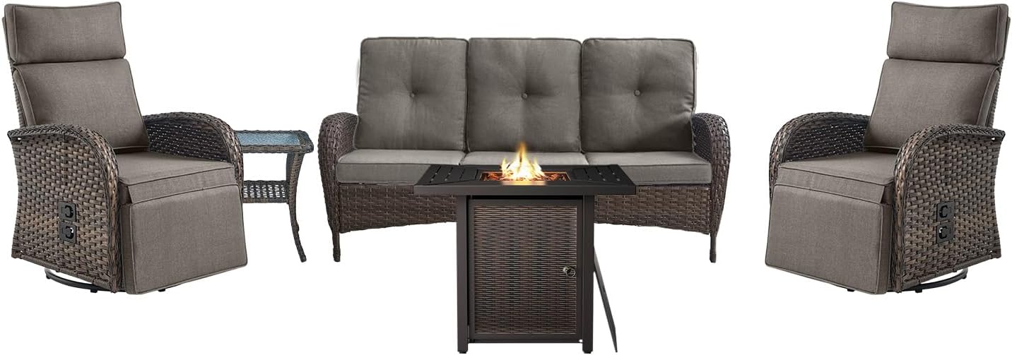 Dual-Adjust Outdoor Swivel Recliner Chair – Reclining Patio Chair with Adjustable Backrest and Footrest, All-Weather Wicker Chaise Lounge Chair Outdoor for Pool Deck Brown (Upgraded 2.0)