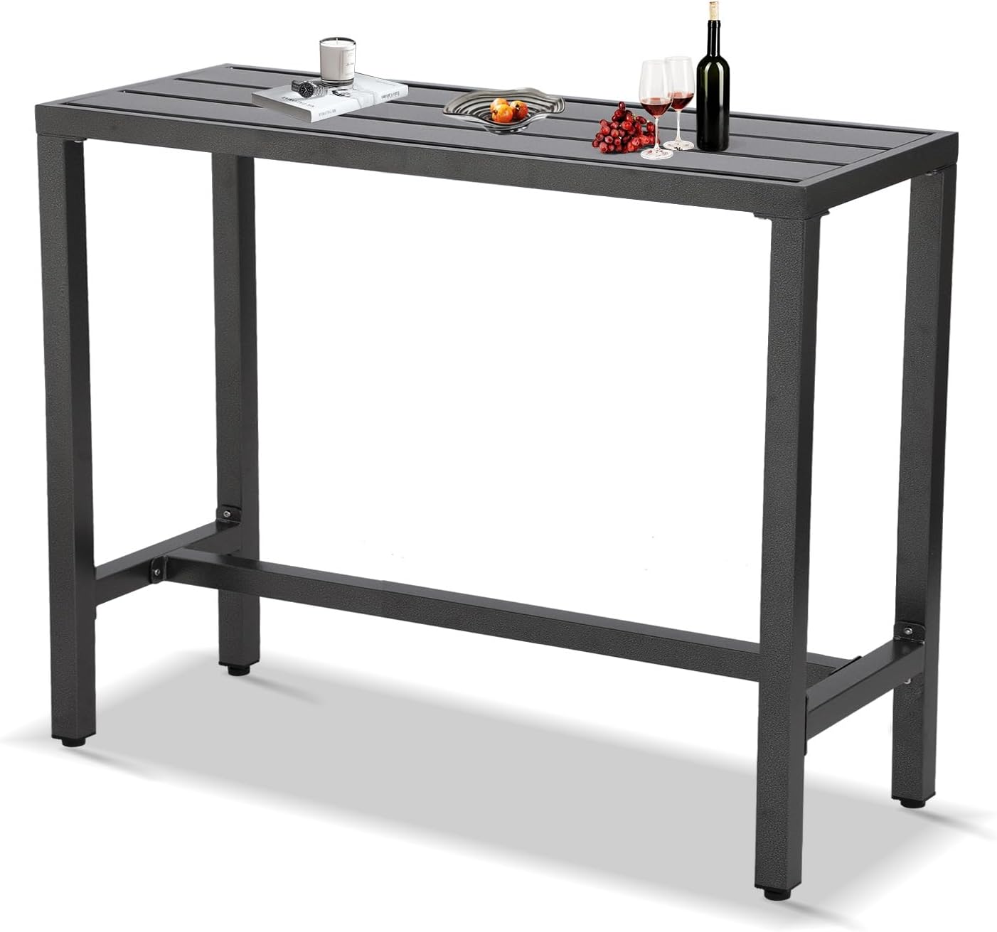 Outdoor Bar Table, Patio Console Pub Height Table with Powder Coated Steel Frame, Weather Resistant Waterproof Top for Hot Tub, Balcony, Garden, Yard, Poolside