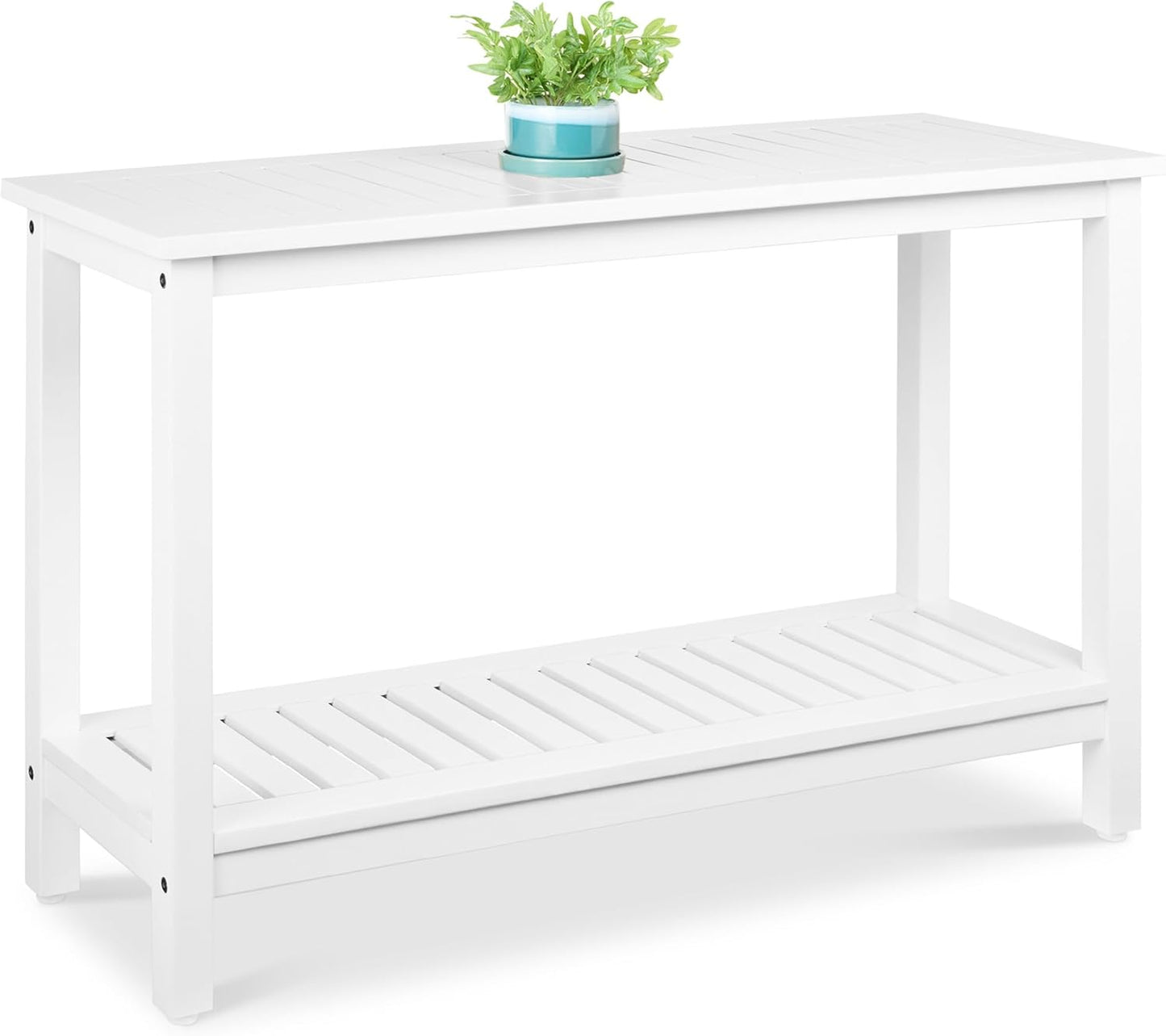 Best Choice Products 48in 2-Shelf Eucalyptus Wooden Console Table Indoor Outdoor Multifunctional Buffet Bar Storage Organizer w/Foot Sliders - Gray
