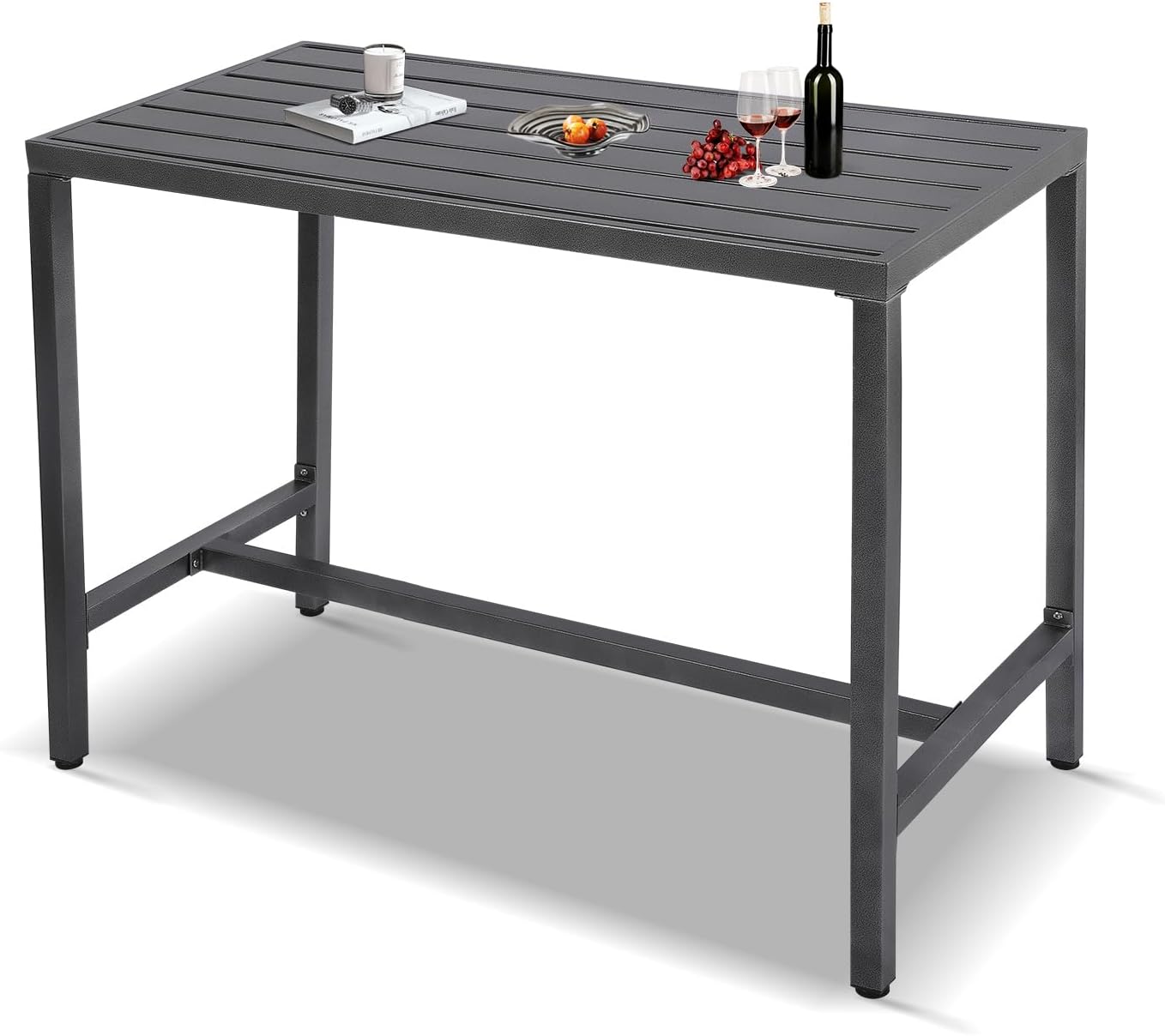 Outdoor Bar Table, Patio Console Pub Height Table with Powder Coated Steel Frame, Weather Resistant Waterproof Top for Hot Tub, Balcony, Garden, Yard, Poolside