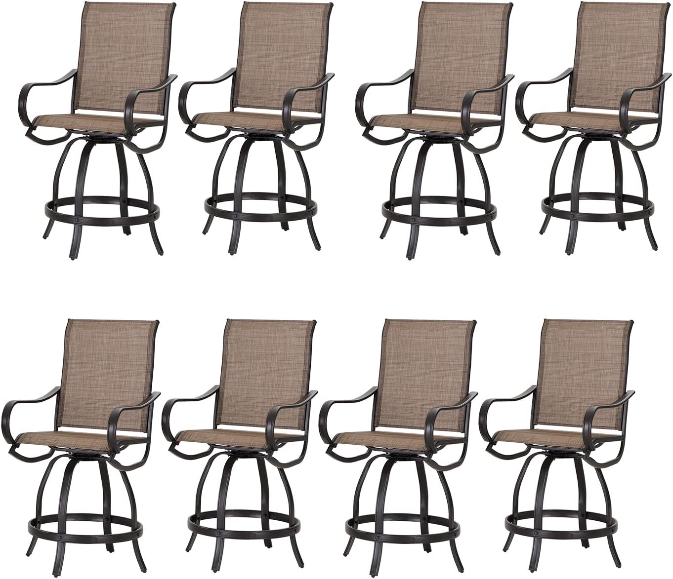 PHI VILLA 5PCS Patio Bar Set, Metal Bar Height Table and 4 Outdoor Swivel Bar Chairs with Textilene Fabric and Thickened Black Metal Frame,High Patio Furniture for Garden,Yard