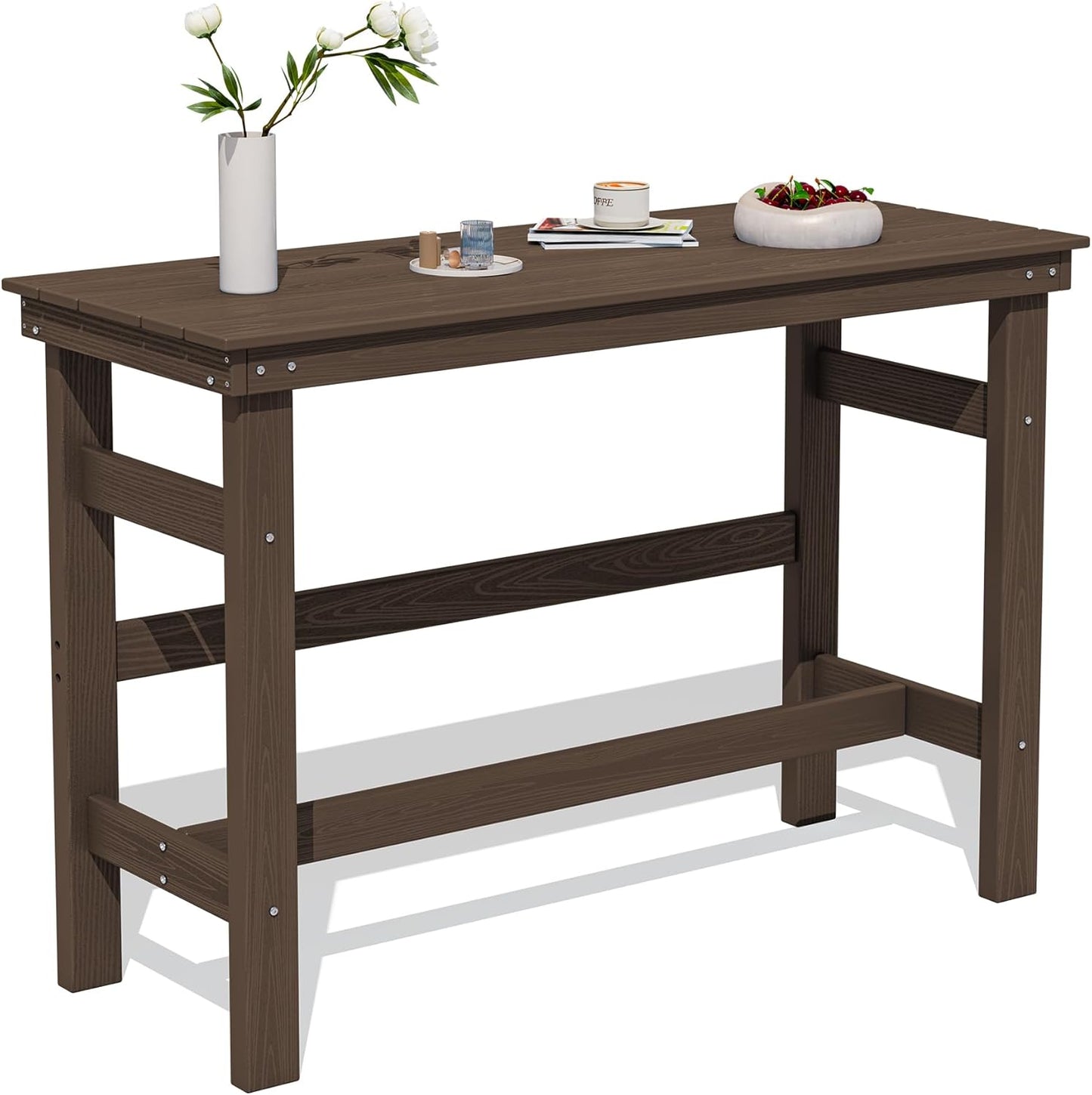 SERWALL 41" Outdoor Bar Table, All Weather HDPE Patio Bar Counter Height Table, Rectangle Patio Bar Table for Outside, Garden, Backyard, Balcony, Poolside, Grey