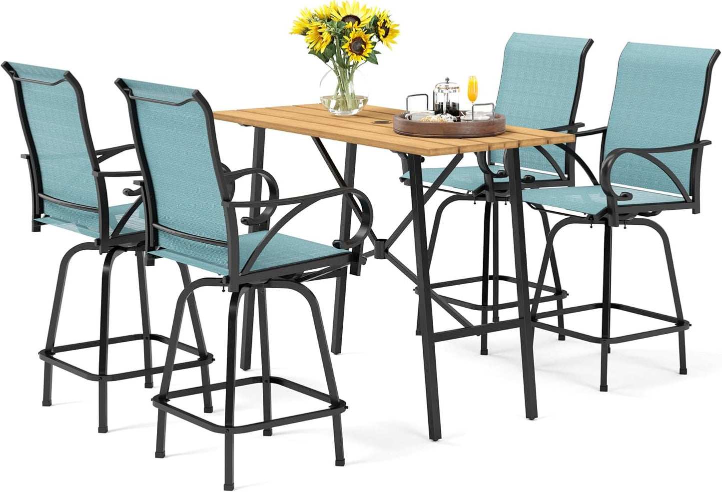PHI VILLA Outdoor Bar Table for 2-4 Person - 55" W x 40" H Bar Height Patio Bistro Table with Stone Texture Top & Adjustable Non-Scratch Feet for Garden, Backyard, Poolside, Balcony, Patio Dining