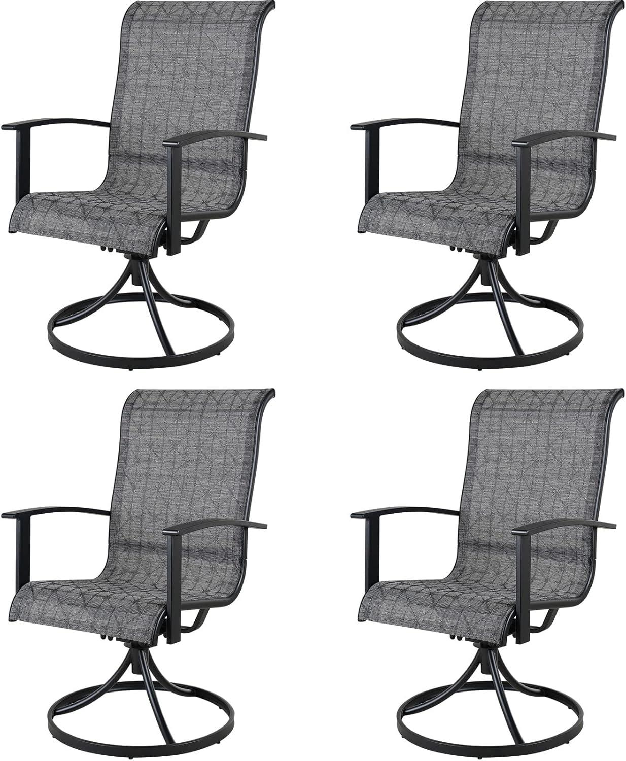 Grand patio Outdoor Swivel Dining Chairs Set of 2, 360 Degree Mesh Sling Rocker Sets for Deck, Garden Backyard, Black & Grey Plaid