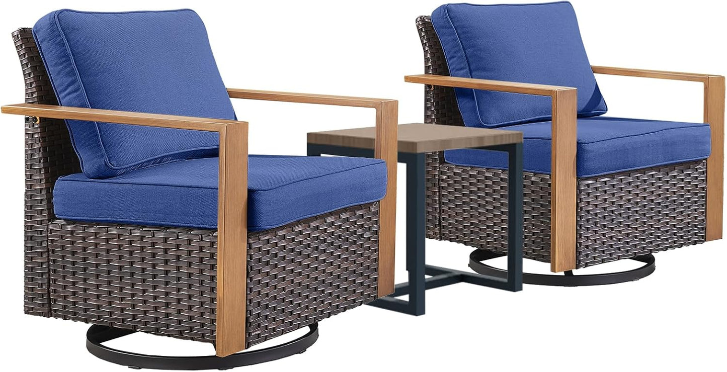 Outdoor Patio Swivel Rocker Chairs - Wicker Rattan Patio Swivel Rocking Chairs Set of 2 with Metal Wide Armrest, Thick Cushions and Deep Seating for Deck Porch Sunroom Garden(Brown/Grey)