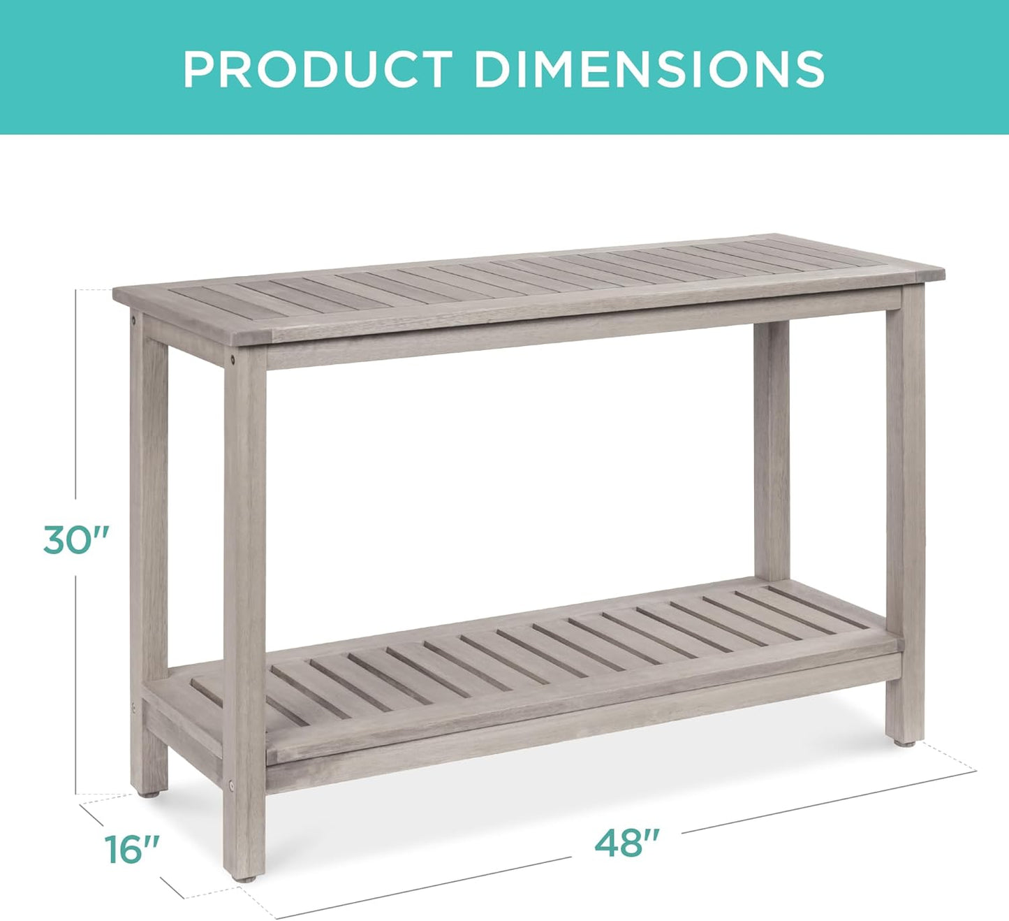 Best Choice Products 48in 2-Shelf Eucalyptus Wooden Console Table Indoor Outdoor Multifunctional Buffet Bar Storage Organizer w/Foot Sliders - Gray