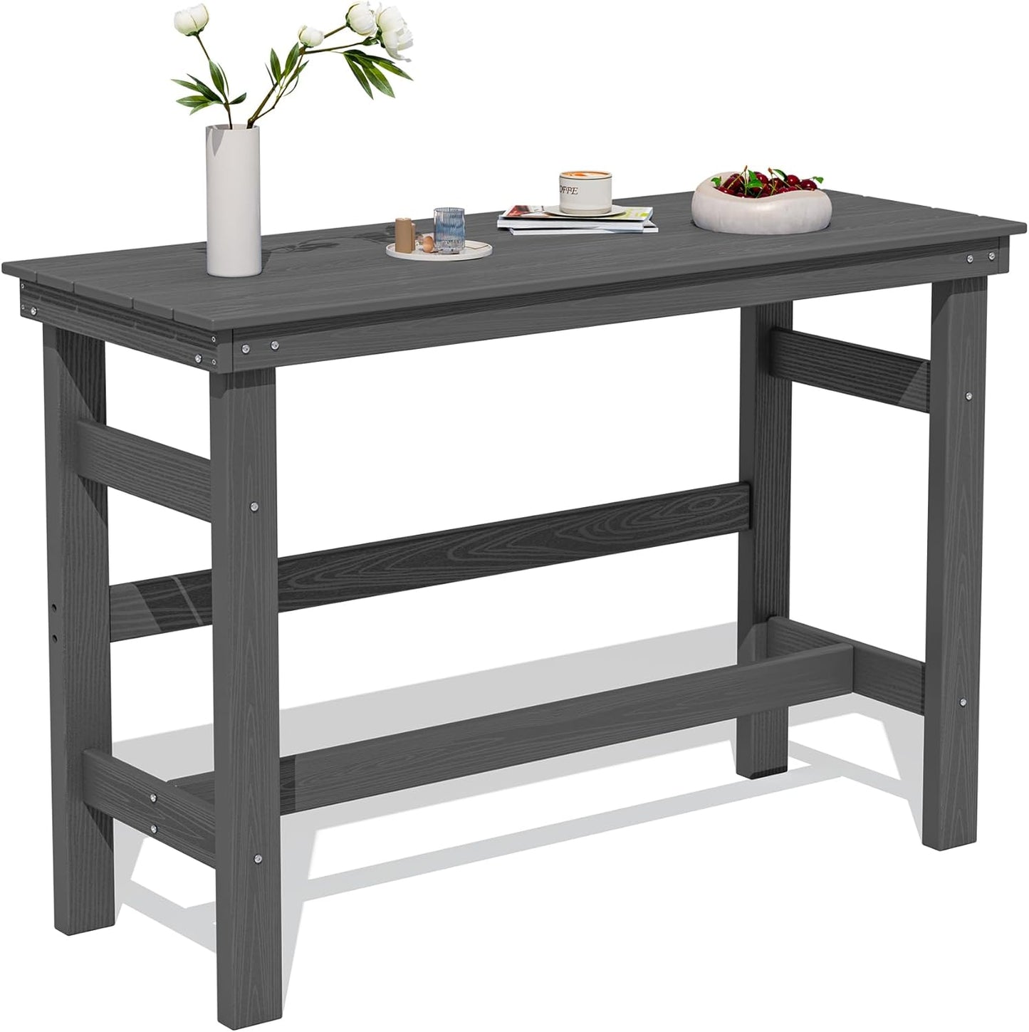 SERWALL 41" Outdoor Bar Table, All Weather HDPE Patio Bar Counter Height Table, Rectangle Patio Bar Table for Outside, Garden, Backyard, Balcony, Poolside, Grey