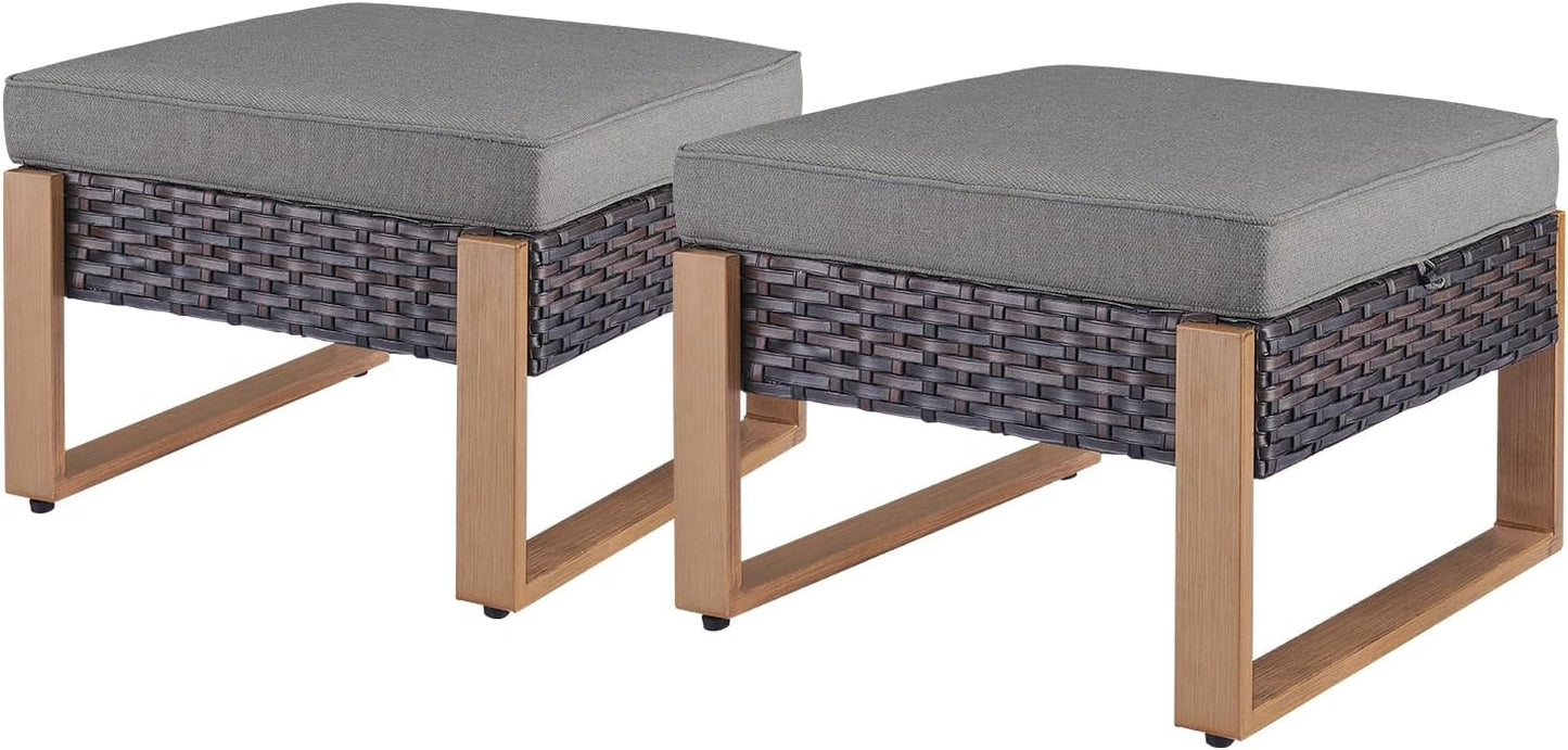 Outdoor Patio Swivel Rocker Chairs - Wicker Rattan Patio Swivel Rocking Chairs Set of 2 with Metal Wide Armrest, Thick Cushions and Deep Seating for Deck Porch Sunroom Garden(Brown/Grey)