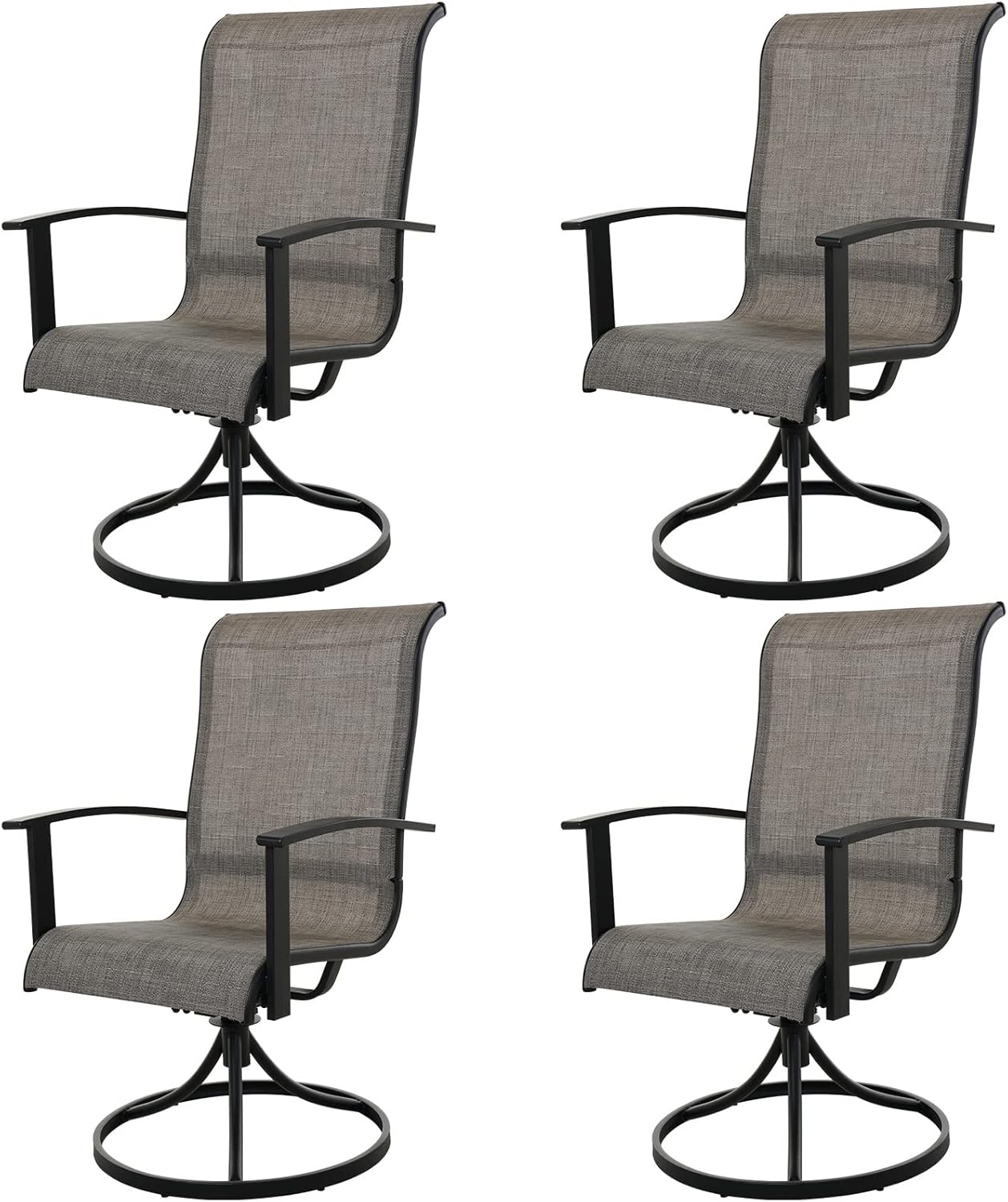 Grand patio Outdoor Swivel Dining Chairs Set of 2, 360 Degree Mesh Sling Rocker Sets for Deck, Garden Backyard, Black & Grey Plaid