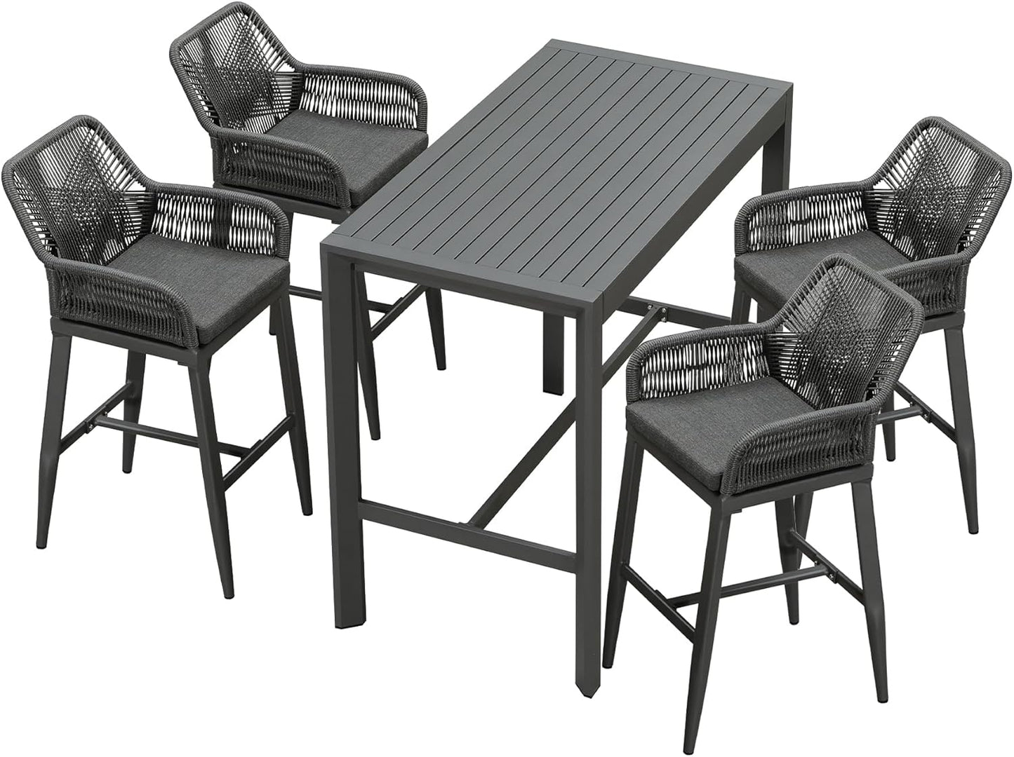 PURPLE LEAF 3 Pieces Outdoor Rattan 29" Bar Stools and Table Set, Modern Boho Aluminum Patio Bar Height Chair Bar Table for Outdoor and Indoor, Champagne