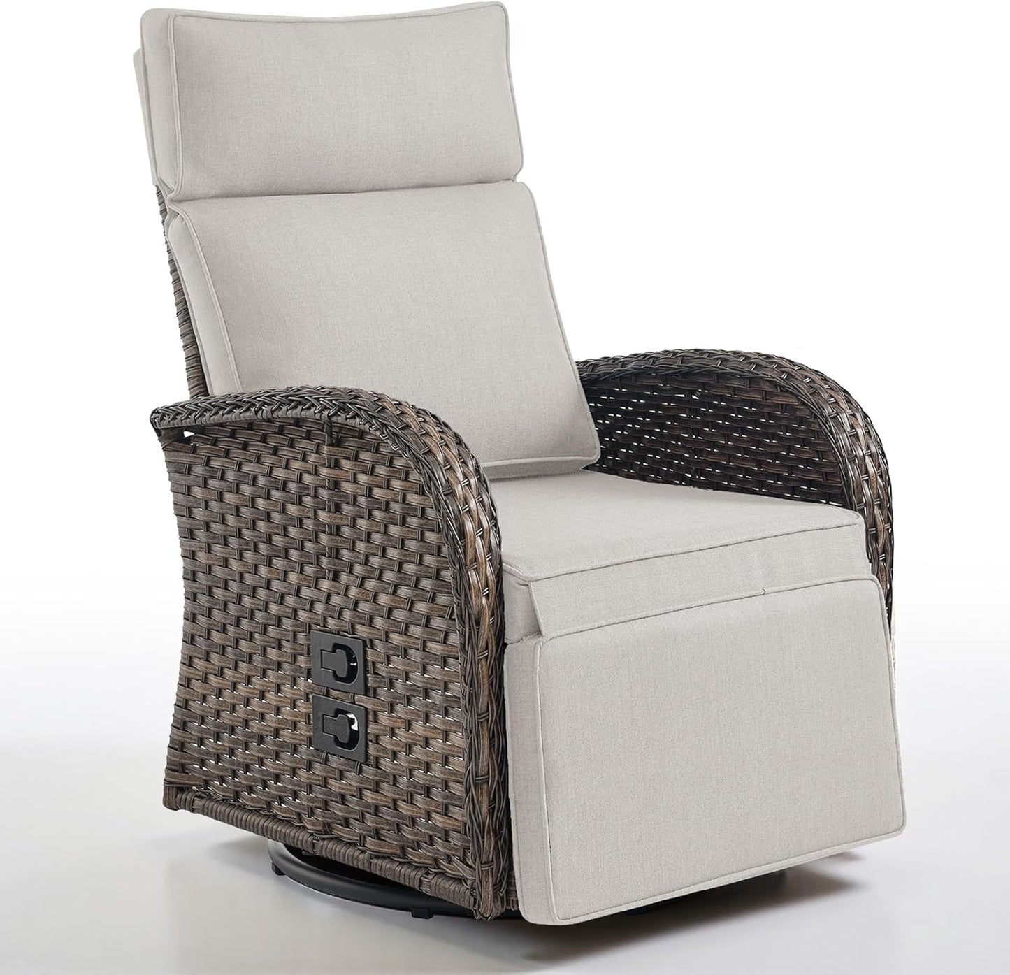 Dual-Adjust Outdoor Swivel Recliner Chair – Reclining Patio Chair with Adjustable Backrest and Footrest, All-Weather Wicker Chaise Lounge Chair Outdoor for Pool Deck Brown (Upgraded 2.0)
