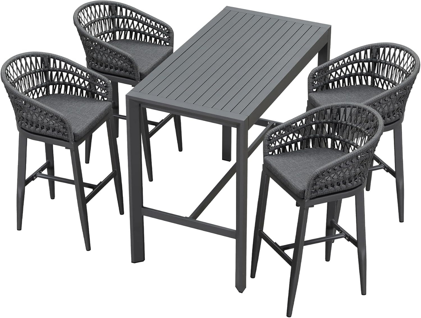 PURPLE LEAF 3 Pieces Outdoor Rattan 29" Bar Stools and Table Set, Modern Boho Aluminum Patio Bar Height Chair Bar Table for Outdoor and Indoor, Champagne