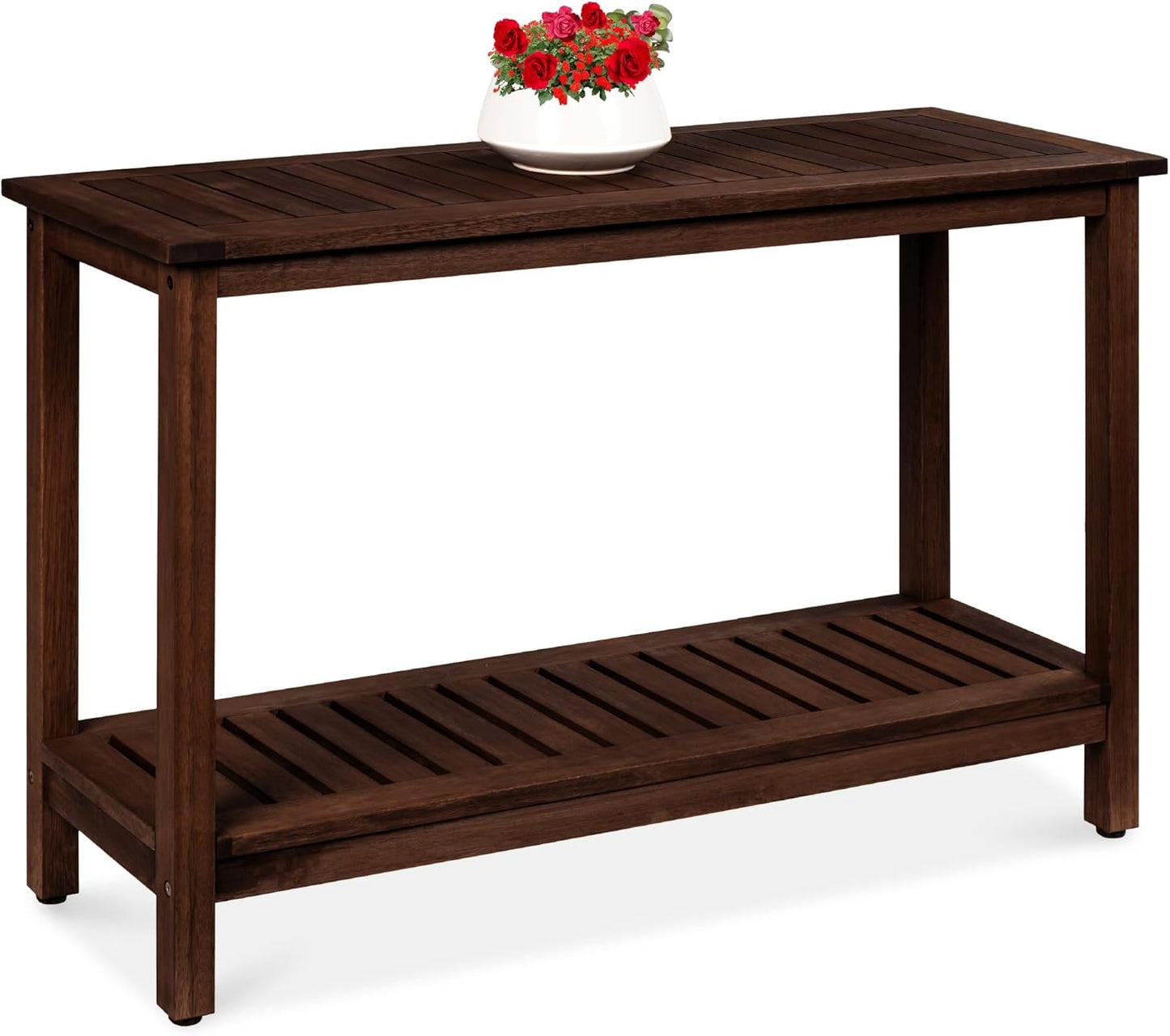 Best Choice Products 48in 2-Shelf Eucalyptus Wooden Console Table Indoor Outdoor Multifunctional Buffet Bar Storage Organizer w/Foot Sliders - Gray