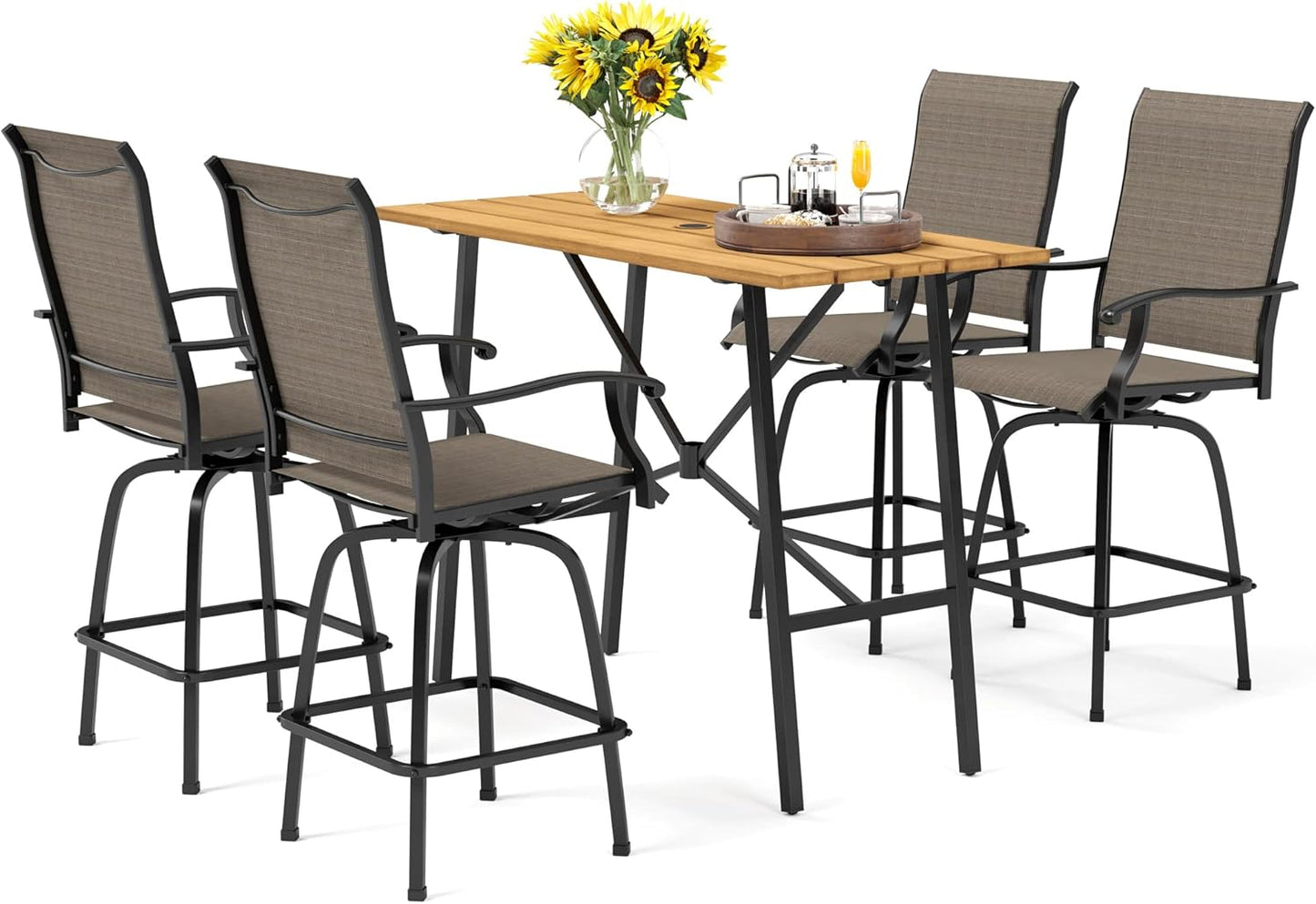 PHI VILLA Outdoor Bar Table for 2-4 Person - 55" W x 40" H Bar Height Patio Bistro Table with Stone Texture Top & Adjustable Non-Scratch Feet for Garden, Backyard, Poolside, Balcony, Patio Dining