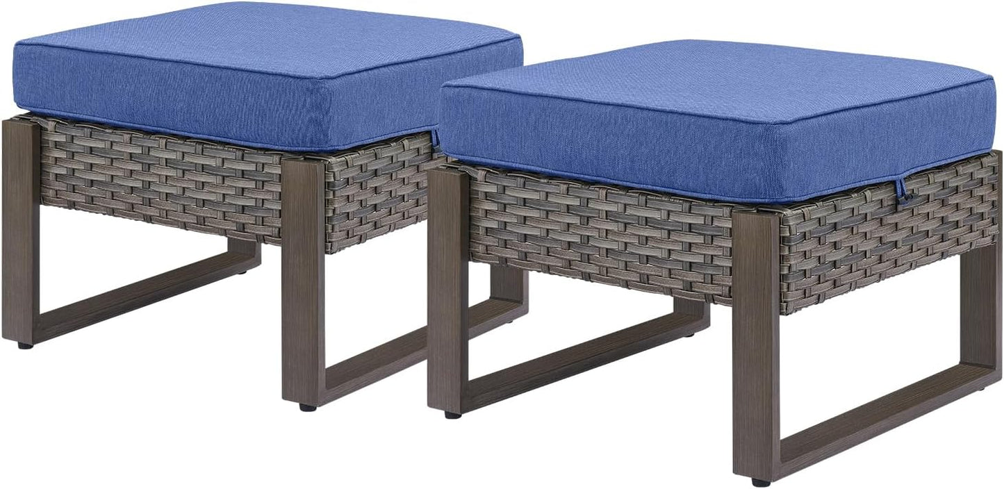 Outdoor Patio Swivel Rocker Chairs - Wicker Rattan Patio Swivel Rocking Chairs Set of 2 with Metal Wide Armrest, Thick Cushions and Deep Seating for Deck Porch Sunroom Garden(Brown/Grey)