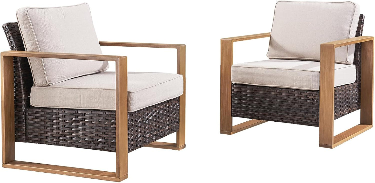 Outdoor Patio Swivel Rocker Chairs - Wicker Rattan Patio Swivel Rocking Chairs Set of 2 with Metal Wide Armrest, Thick Cushions and Deep Seating for Deck Porch Sunroom Garden(Brown/Grey)