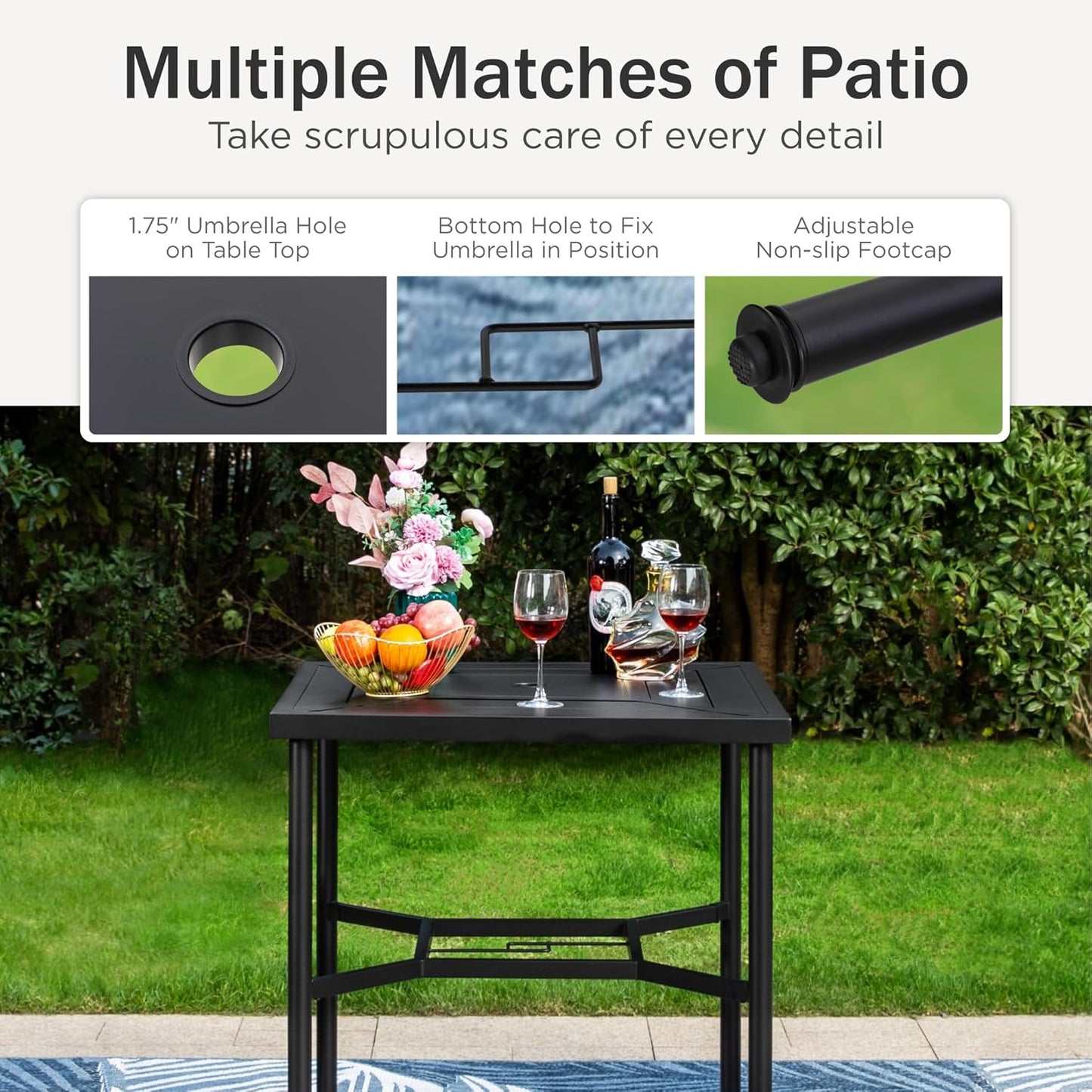 PHI VILLA 5PCS Patio Bar Set, Metal Bar Height Table and 4 Outdoor Swivel Bar Chairs with Textilene Fabric and Thickened Black Metal Frame,High Patio Furniture for Garden,Yard