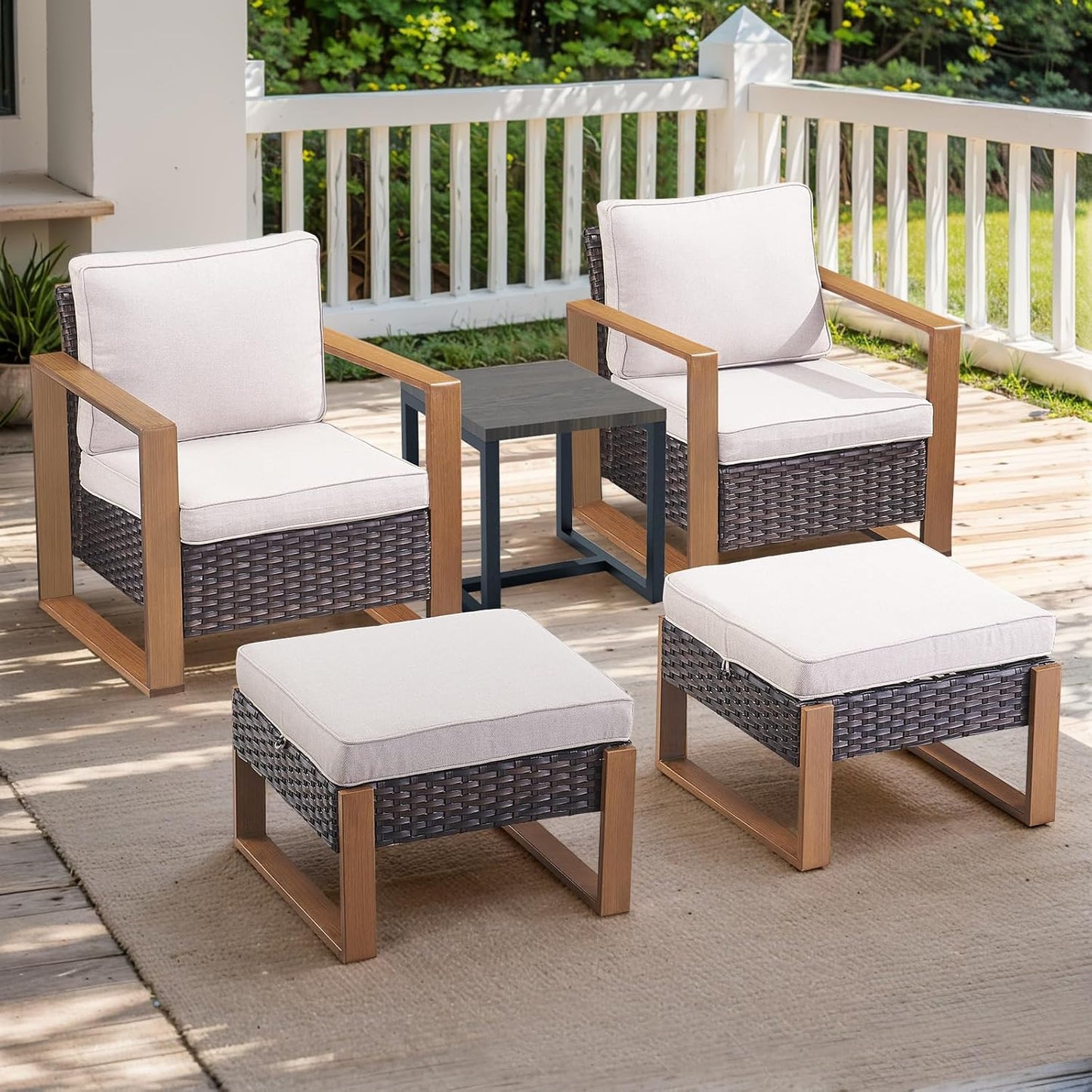 Outdoor Patio Swivel Rocker Chairs - Wicker Rattan Patio Swivel Rocking Chairs Set of 2 with Metal Wide Armrest, Thick Cushions and Deep Seating for Deck Porch Sunroom Garden(Brown/Grey)