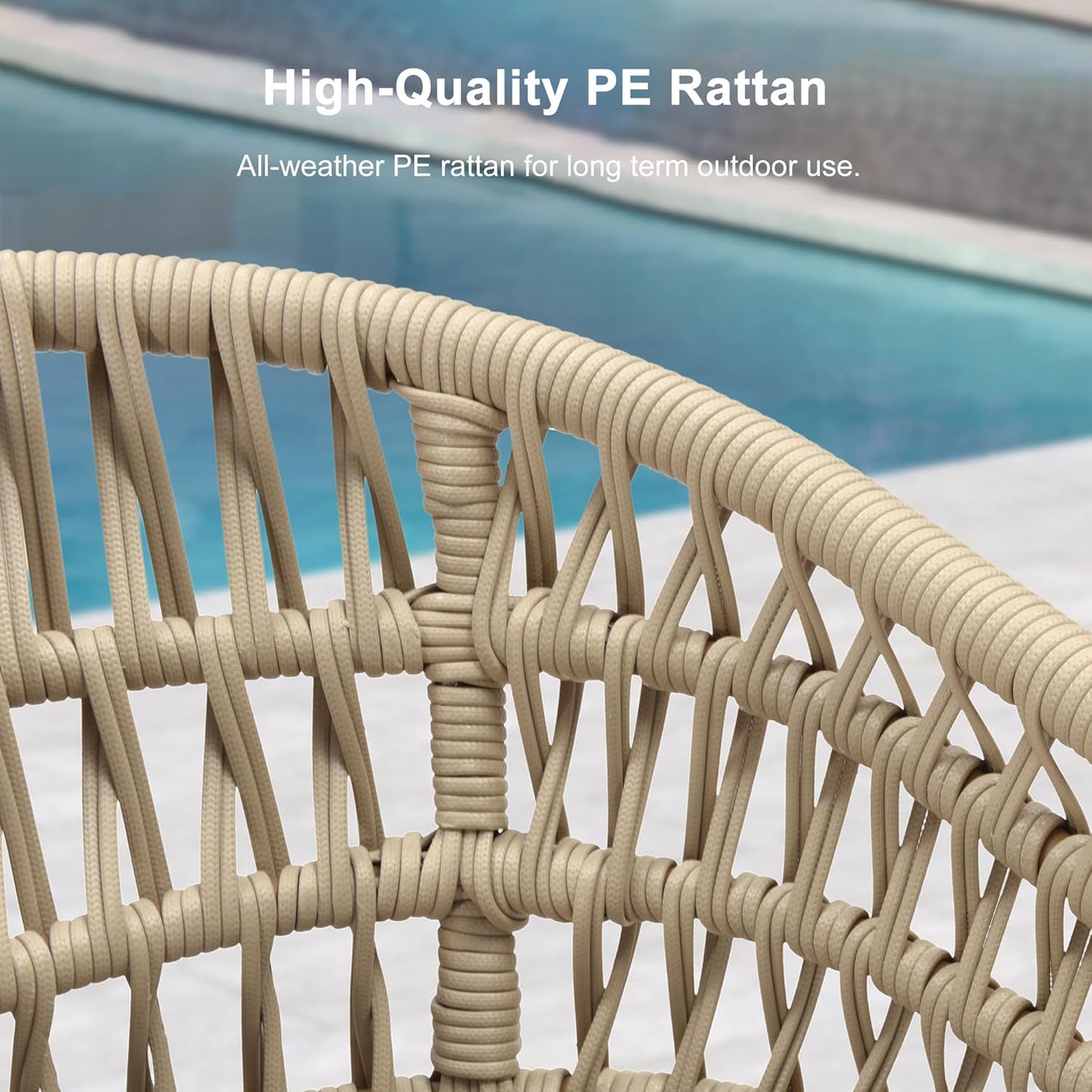 PURPLE LEAF 3 Pieces Outdoor Rattan 29" Bar Stools and Table Set, Modern Boho Aluminum Patio Bar Height Chair Bar Table for Outdoor and Indoor, Champagne