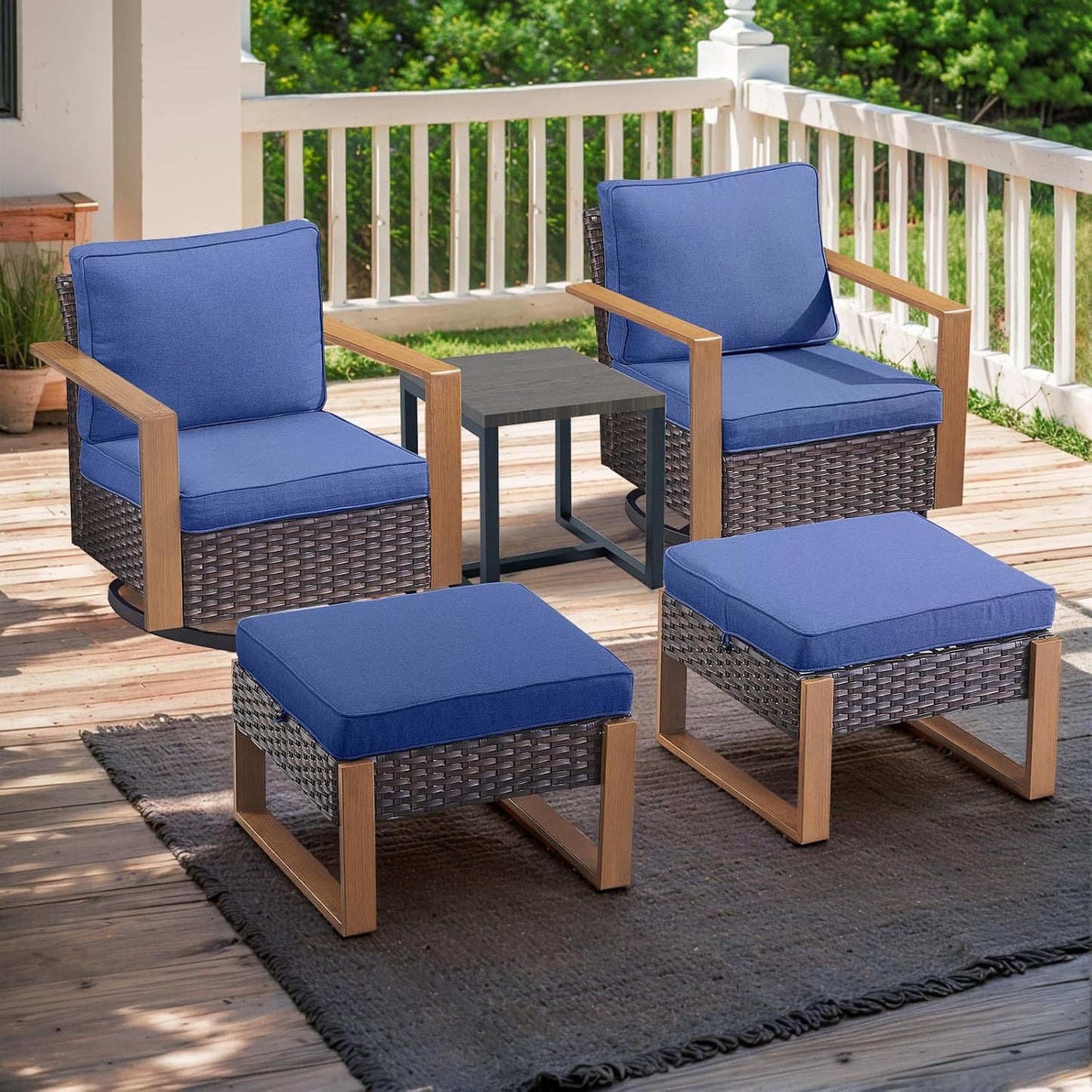 Outdoor Patio Swivel Rocker Chairs - Wicker Rattan Patio Swivel Rocking Chairs Set of 2 with Metal Wide Armrest, Thick Cushions and Deep Seating for Deck Porch Sunroom Garden(Brown/Grey)