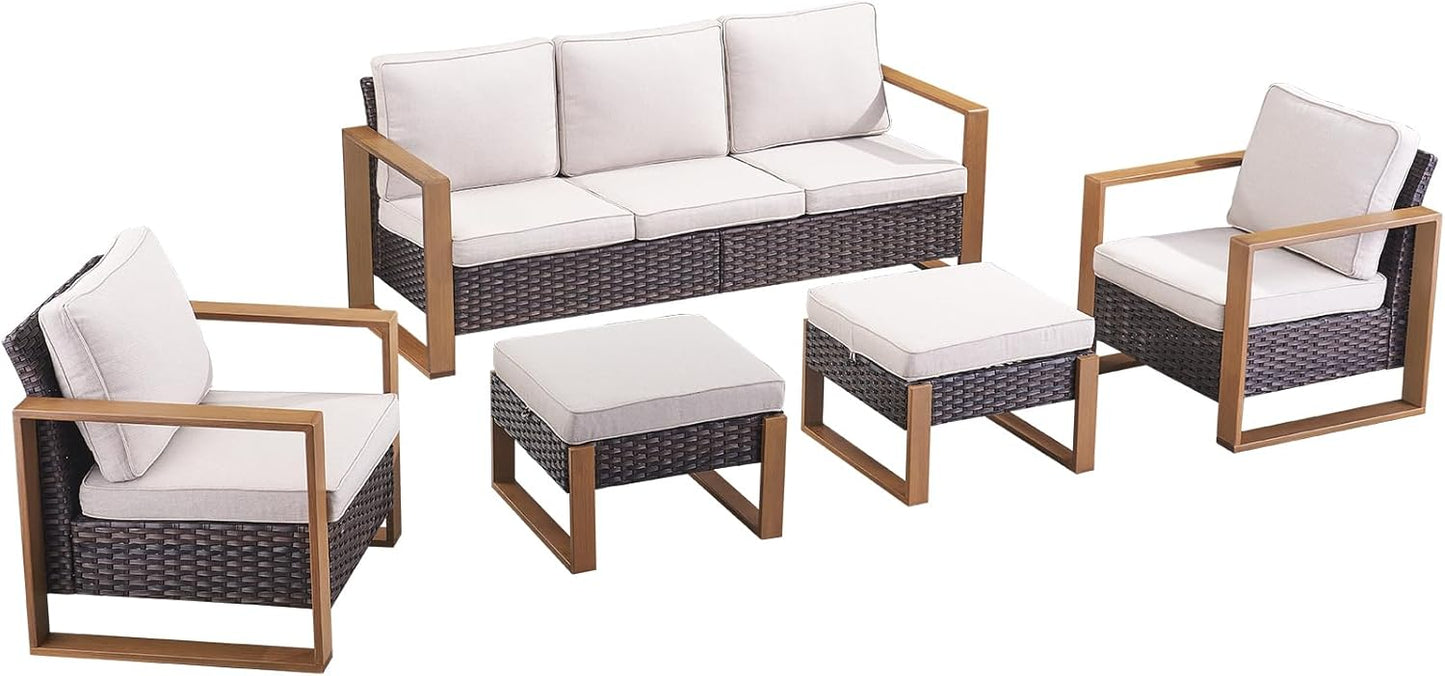 Outdoor Patio Swivel Rocker Chairs - Wicker Rattan Patio Swivel Rocking Chairs Set of 2 with Metal Wide Armrest, Thick Cushions and Deep Seating for Deck Porch Sunroom Garden(Brown/Grey)
