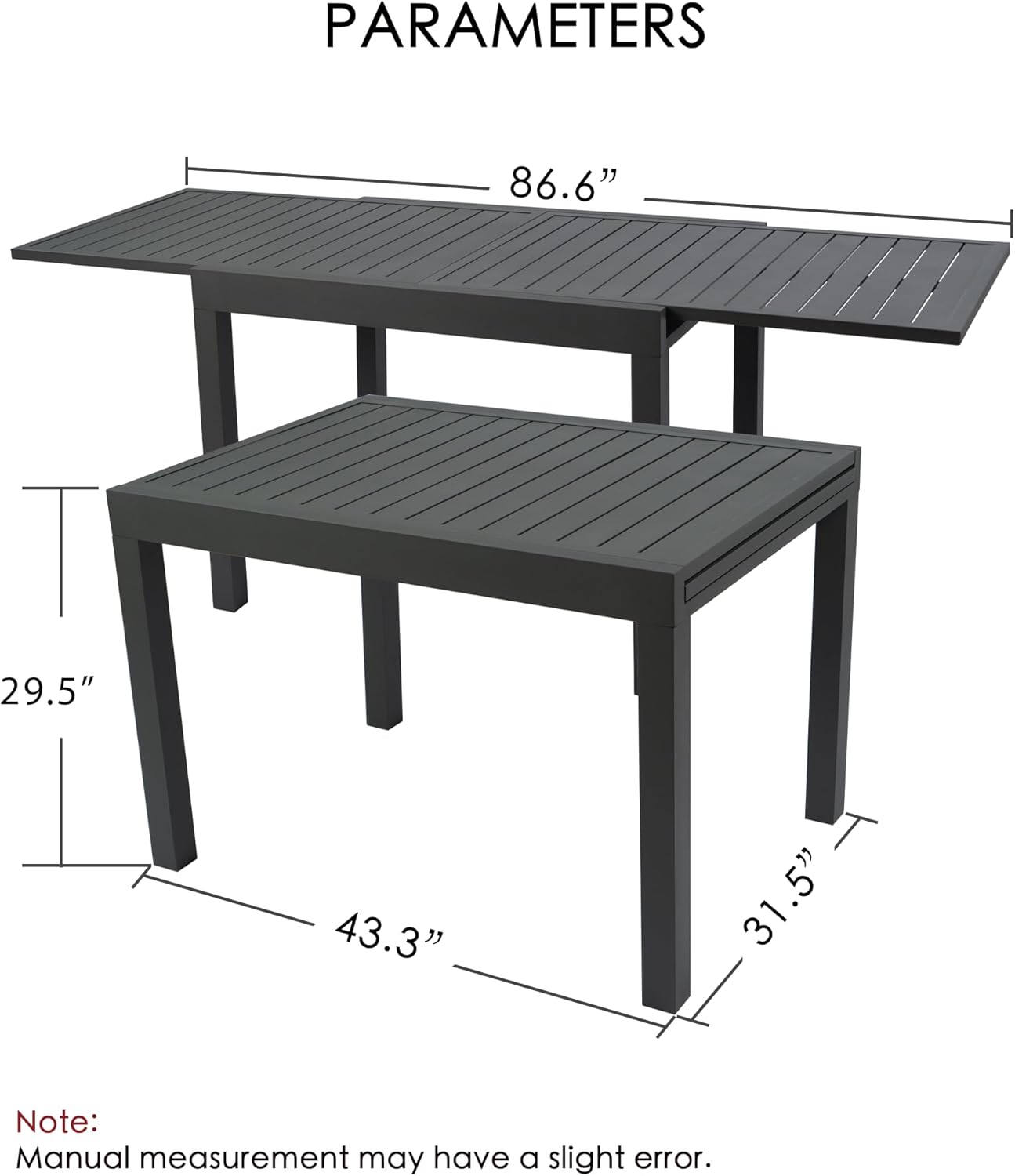 Kozyard Villa Expandable Patio Dining Table - Adjustable, Aluminum Outdoor Furniture for 4-6 Person, Perfect for Backyard, Porch, Deck, Garden - Dark Grey, 43"- 86"