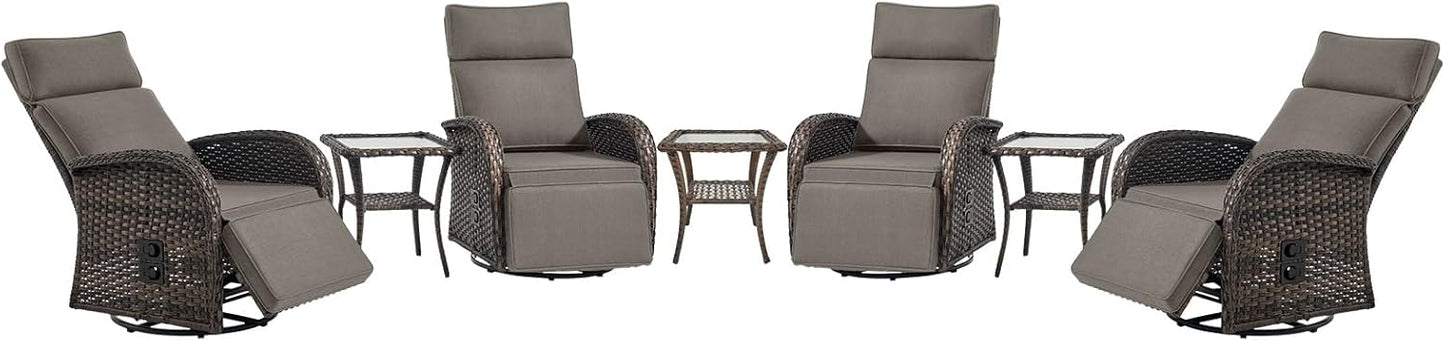Dual-Adjust Outdoor Swivel Recliner Chair – Reclining Patio Chair with Adjustable Backrest and Footrest, All-Weather Wicker Chaise Lounge Chair Outdoor for Pool Deck Brown (Upgraded 2.0)