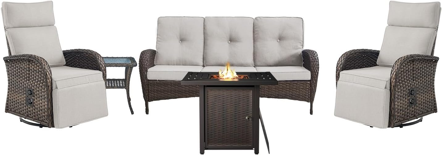 Dual-Adjust Outdoor Swivel Recliner Chair – Reclining Patio Chair with Adjustable Backrest and Footrest, All-Weather Wicker Chaise Lounge Chair Outdoor for Pool Deck Brown (Upgraded 2.0)
