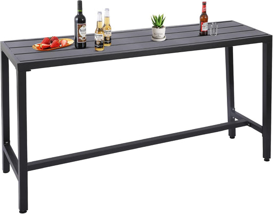 Outdoor Bar Table, Patio Console Pub Height Table with Powder Coated Steel Frame, Weather Resistant Waterproof Top for Hot Tub, Balcony, Garden, Yard, Poolside