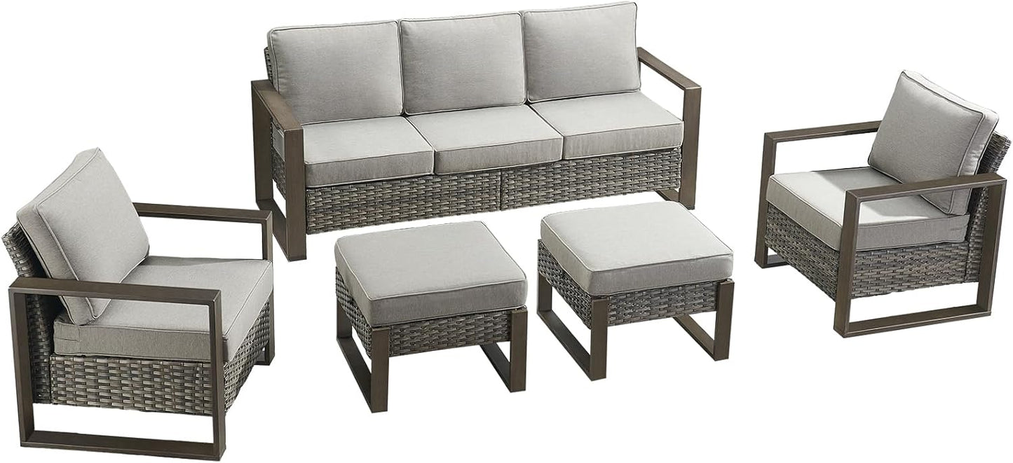 Outdoor Patio Swivel Rocker Chairs - Wicker Rattan Patio Swivel Rocking Chairs Set of 2 with Metal Wide Armrest, Thick Cushions and Deep Seating for Deck Porch Sunroom Garden(Brown/Grey)
