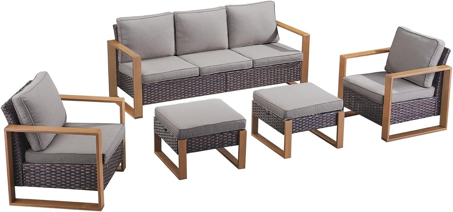 Outdoor Patio Swivel Rocker Chairs - Wicker Rattan Patio Swivel Rocking Chairs Set of 2 with Metal Wide Armrest, Thick Cushions and Deep Seating for Deck Porch Sunroom Garden(Brown/Grey)