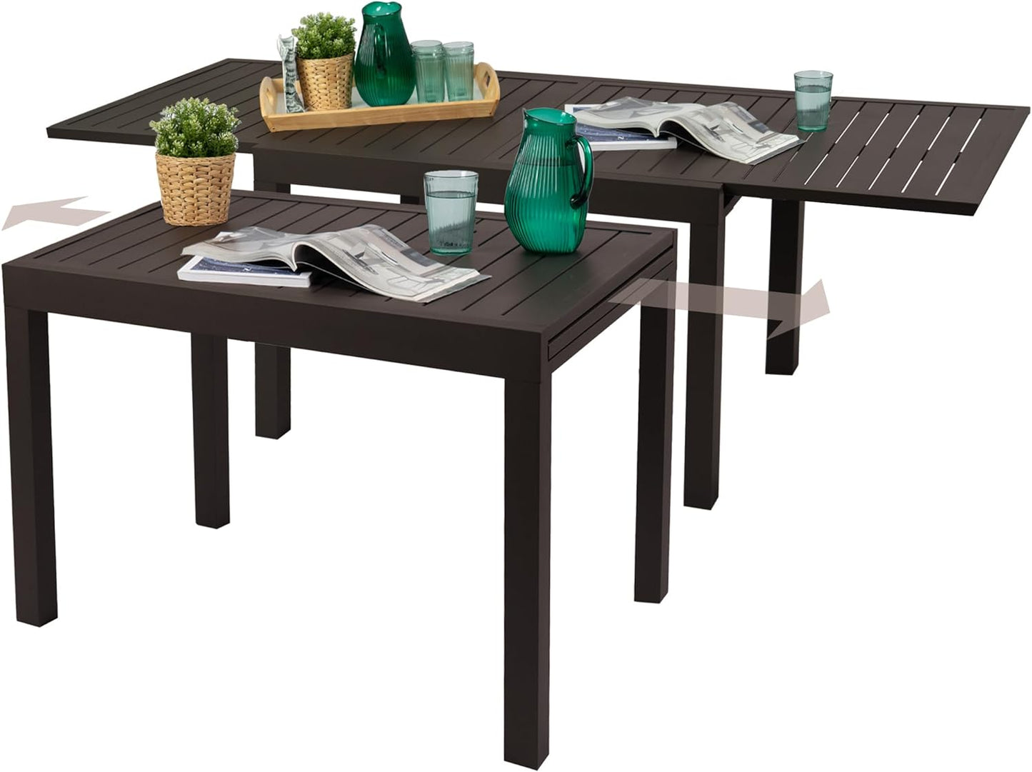 Kozyard Villa Expandable Patio Dining Table - Adjustable, Aluminum Outdoor Furniture for 4-6 Person, Perfect for Backyard, Porch, Deck, Garden - Dark Grey, 43"- 86"