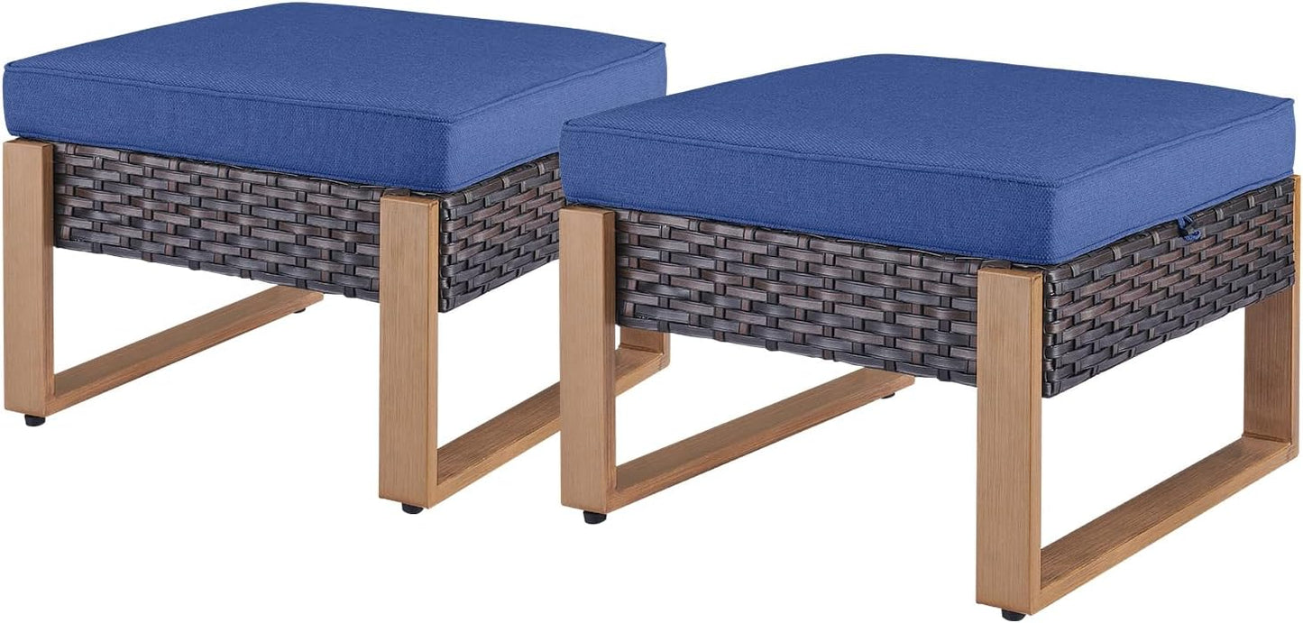 Outdoor Patio Swivel Rocker Chairs - Wicker Rattan Patio Swivel Rocking Chairs Set of 2 with Metal Wide Armrest, Thick Cushions and Deep Seating for Deck Porch Sunroom Garden(Brown/Grey)