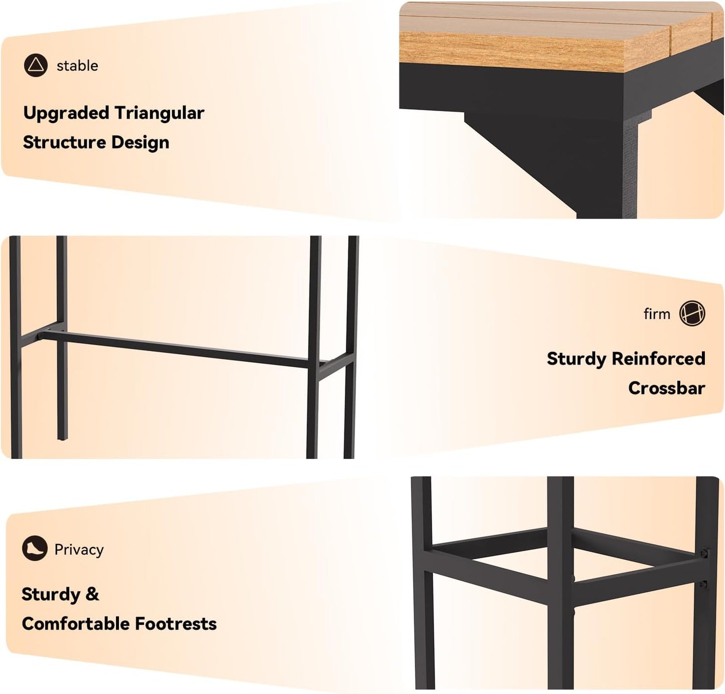 AECOJOY 3-Piece Outdoor Bar Set, Patio Bar Height Table and Chairs Set 47" Rectangular Pub Height Bar Table with 2 Bar Stools Patio Pub Bar Set for Balcony, Porch