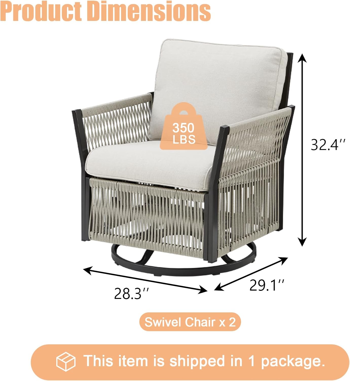 Wicker Swivel Rocker Patio Chairs, Patio Wicker Chairs Swivel Rocker Set of 2 Comfy Glider Rocking Chair Outdoor Conversation Furniture Set for Deck Porch Sunroom Backyard, Beige