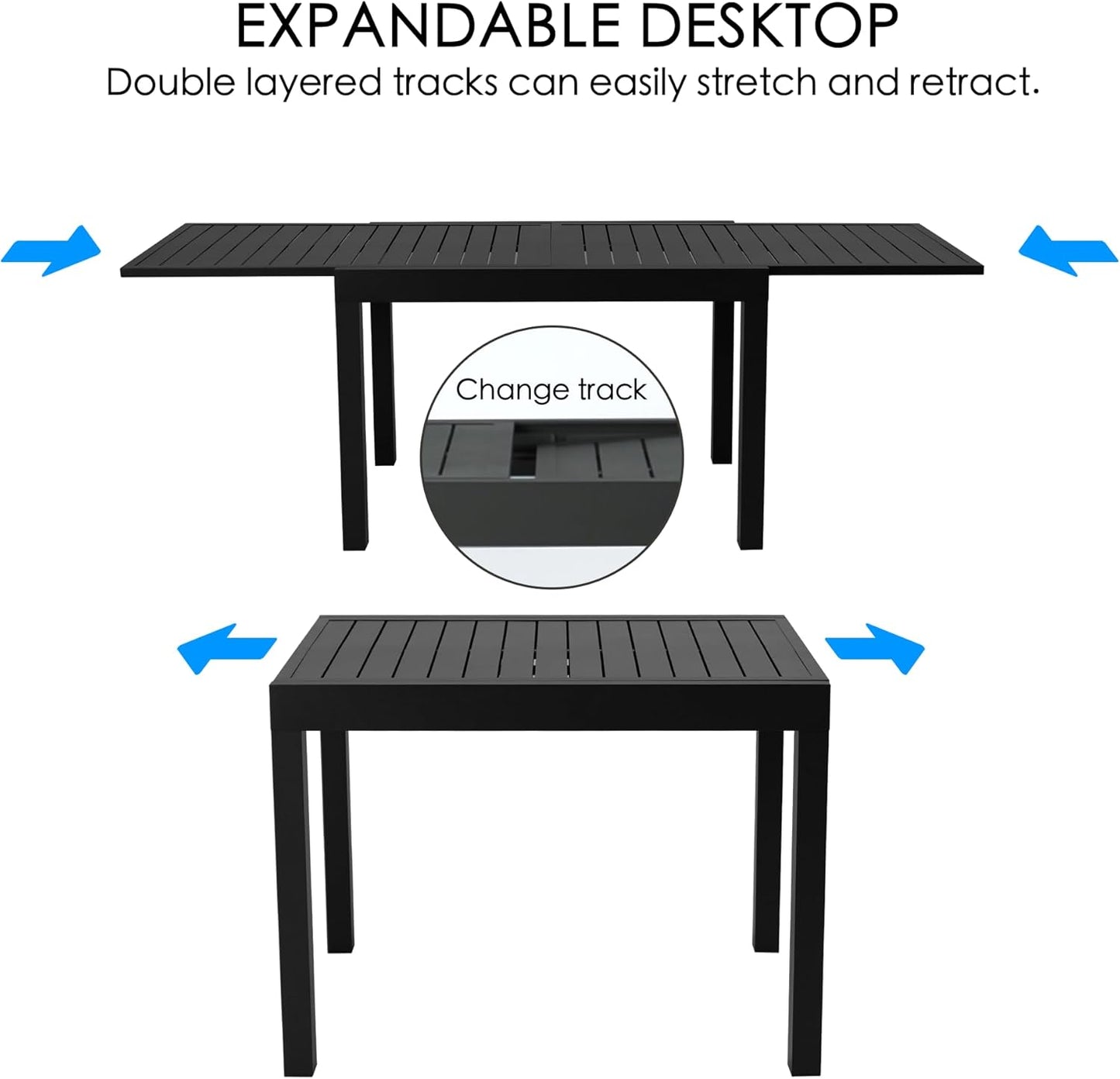 Kozyard Villa Expandable Patio Dining Table - Adjustable, Aluminum Outdoor Furniture for 4-6 Person, Perfect for Backyard, Porch, Deck, Garden - Dark Grey, 43"- 86"