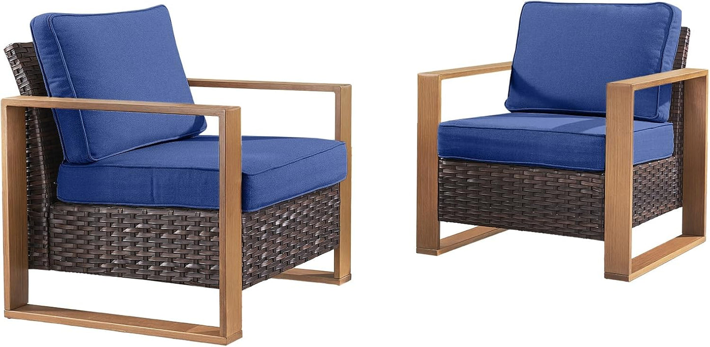 Outdoor Patio Swivel Rocker Chairs - Wicker Rattan Patio Swivel Rocking Chairs Set of 2 with Metal Wide Armrest, Thick Cushions and Deep Seating for Deck Porch Sunroom Garden(Brown/Grey)