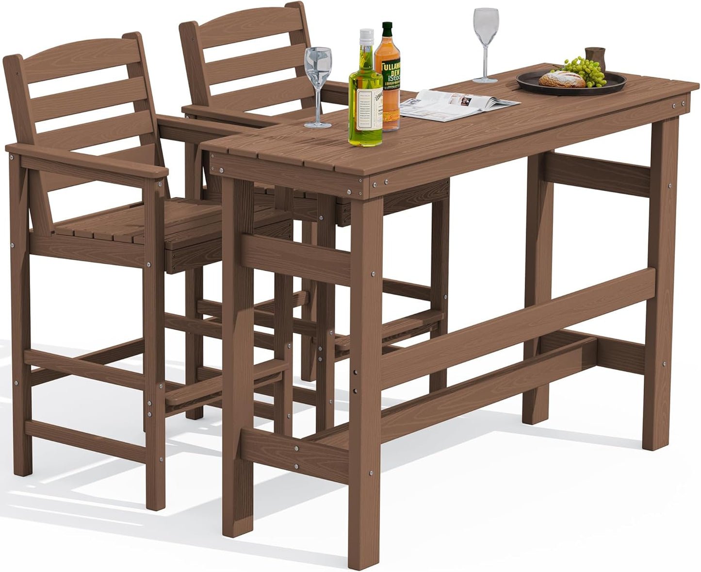 SERWALL 41" Outdoor Bar Table, All Weather HDPE Patio Bar Counter Height Table, Rectangle Patio Bar Table for Outside, Garden, Backyard, Balcony, Poolside, Grey