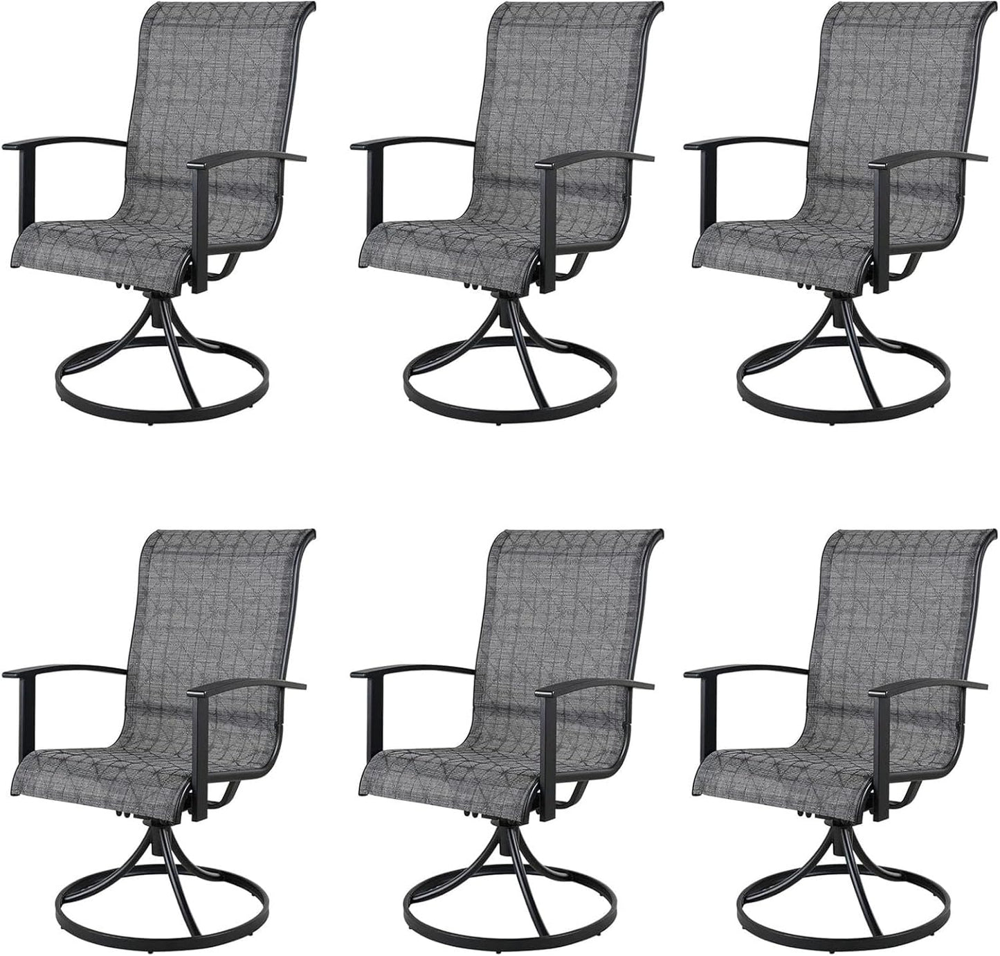 Grand patio Outdoor Swivel Dining Chairs Set of 2, 360 Degree Mesh Sling Rocker Sets for Deck, Garden Backyard, Black & Grey Plaid