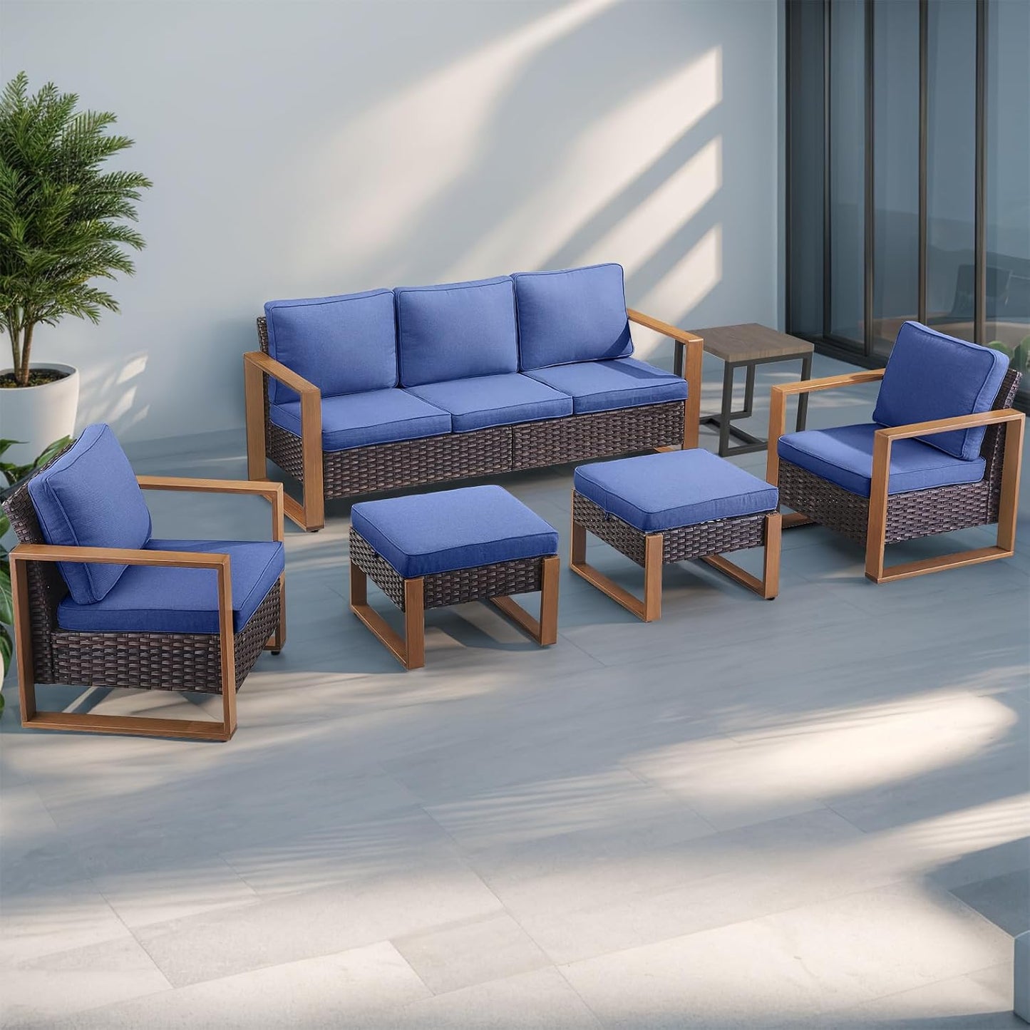 Outdoor Patio Swivel Rocker Chairs - Wicker Rattan Patio Swivel Rocking Chairs Set of 2 with Metal Wide Armrest, Thick Cushions and Deep Seating for Deck Porch Sunroom Garden(Brown/Grey)