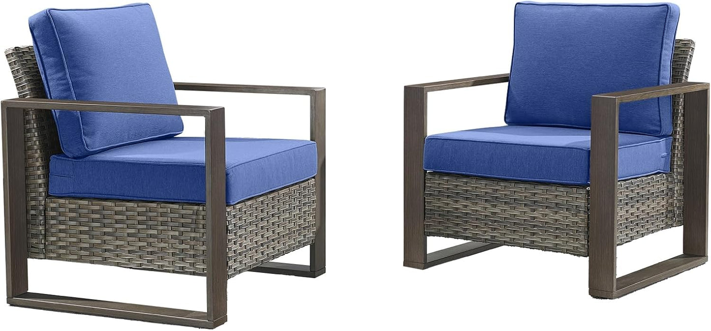 Outdoor Patio Swivel Rocker Chairs - Wicker Rattan Patio Swivel Rocking Chairs Set of 2 with Metal Wide Armrest, Thick Cushions and Deep Seating for Deck Porch Sunroom Garden(Brown/Grey)
